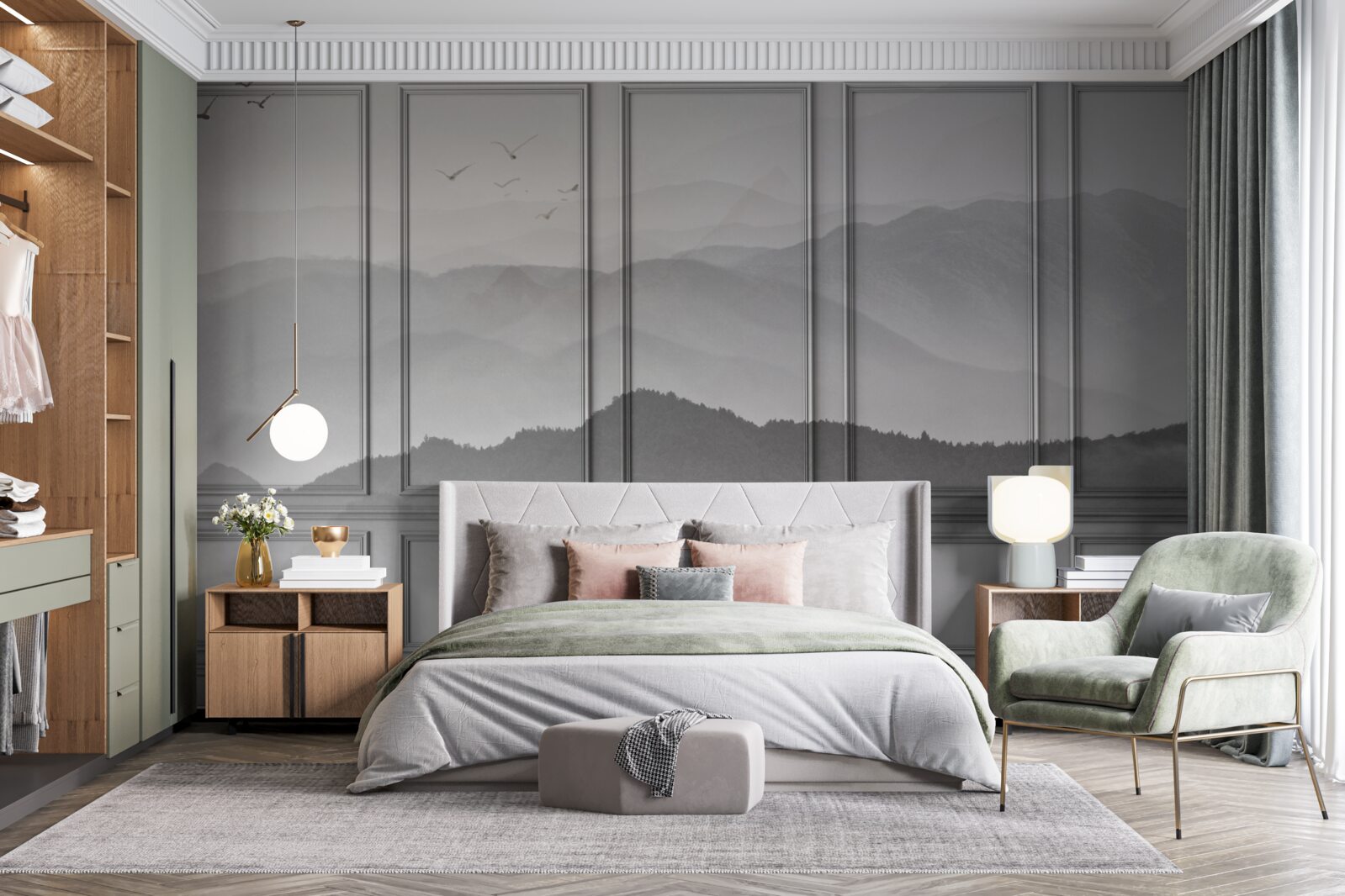 Papier peint les montagnes sont recouvertes d'un brouillard de plus en plus dense