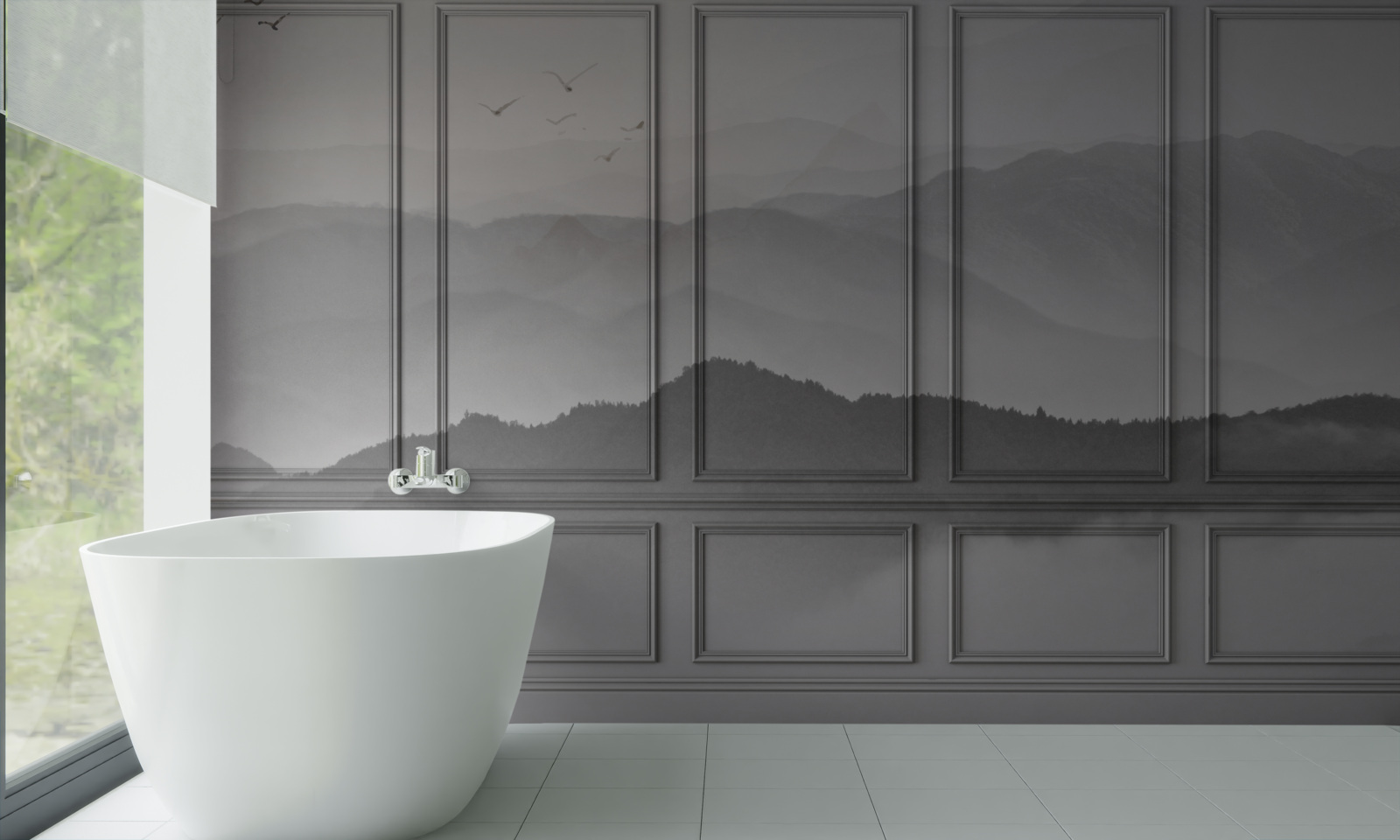 Papier peint les montagnes sont recouvertes d'un brouillard de plus en plus dense