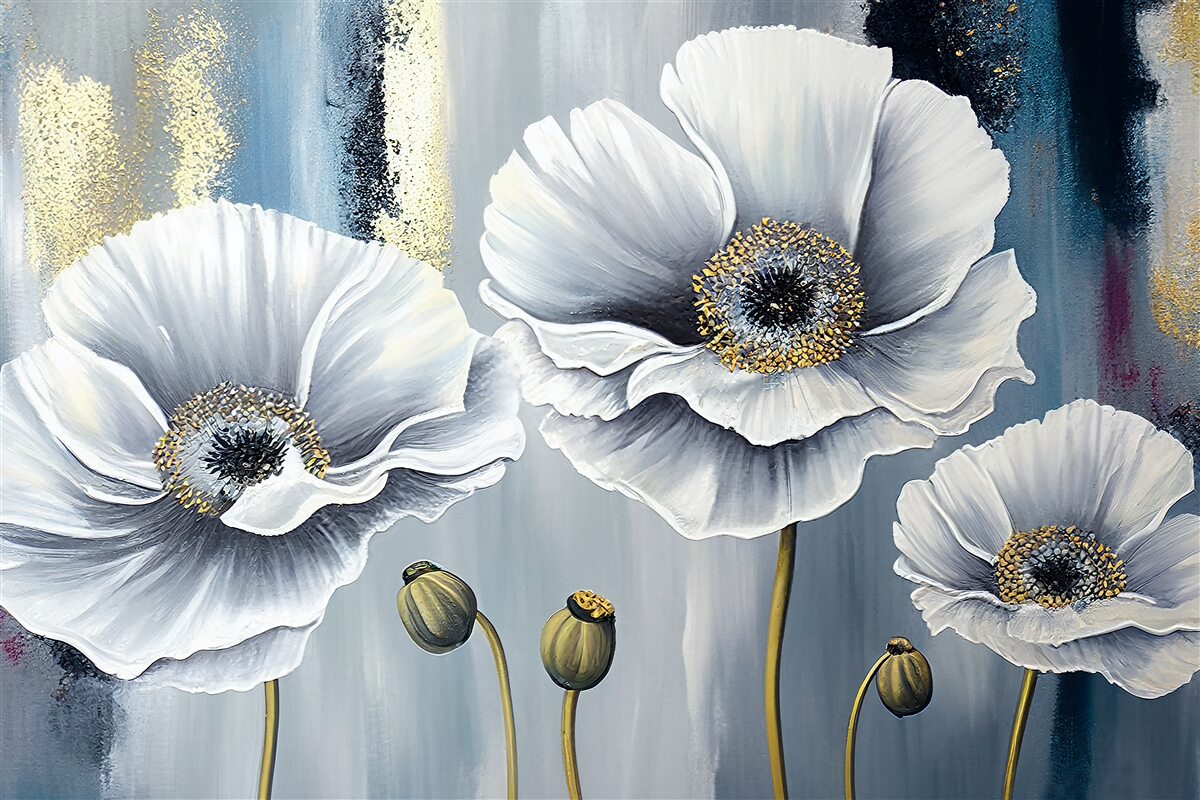 Papier peint les têtes blanches et brillantes des coquelicots en fleurs