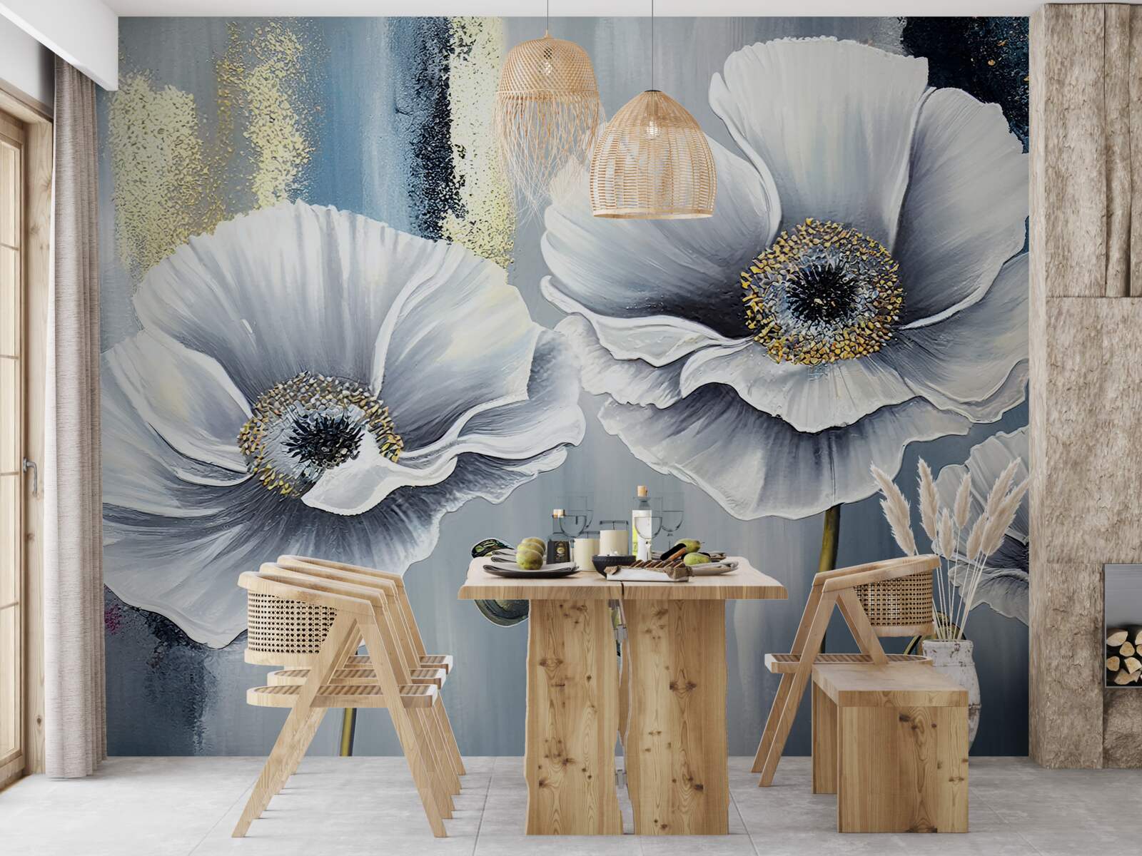 Papier peint les têtes blanches et brillantes des coquelicots en fleurs