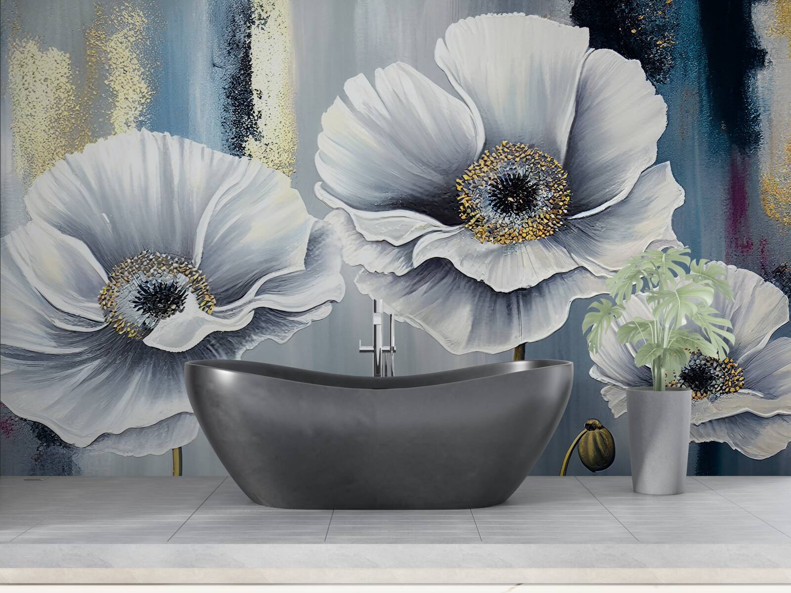 Papier peint les têtes blanches et brillantes des coquelicots en fleurs