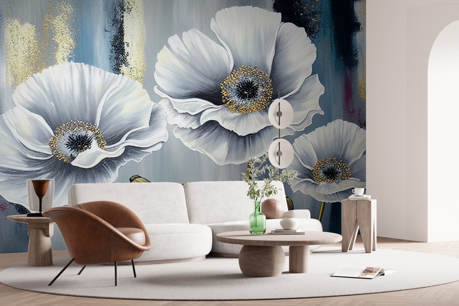 Papier peint les têtes blanches et brillantes des coquelicots en fleurs