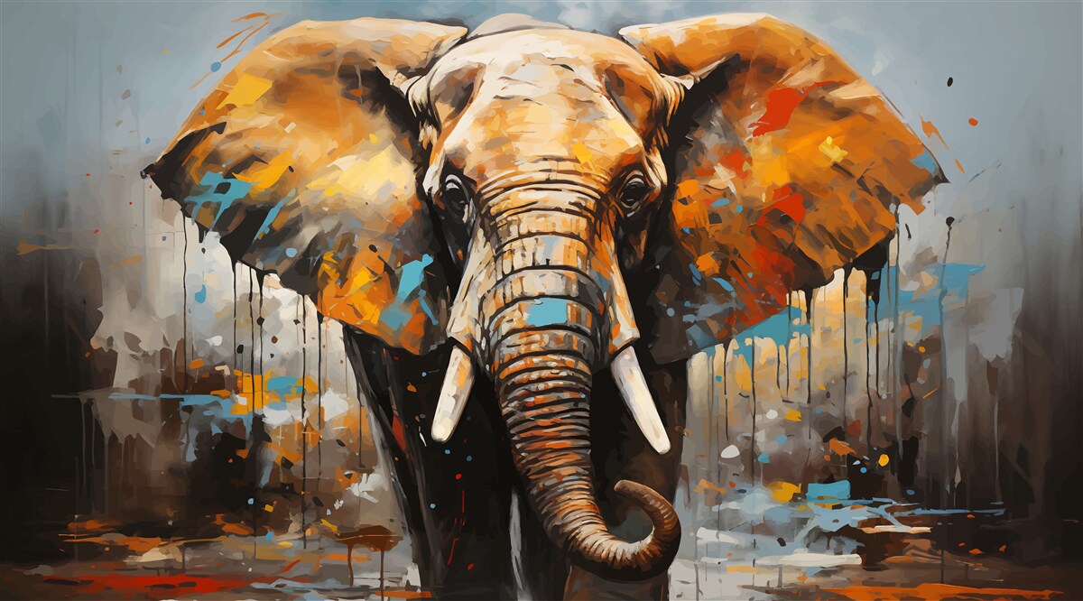 Papier peint image peinte d'un grand éléphant avec des défenses