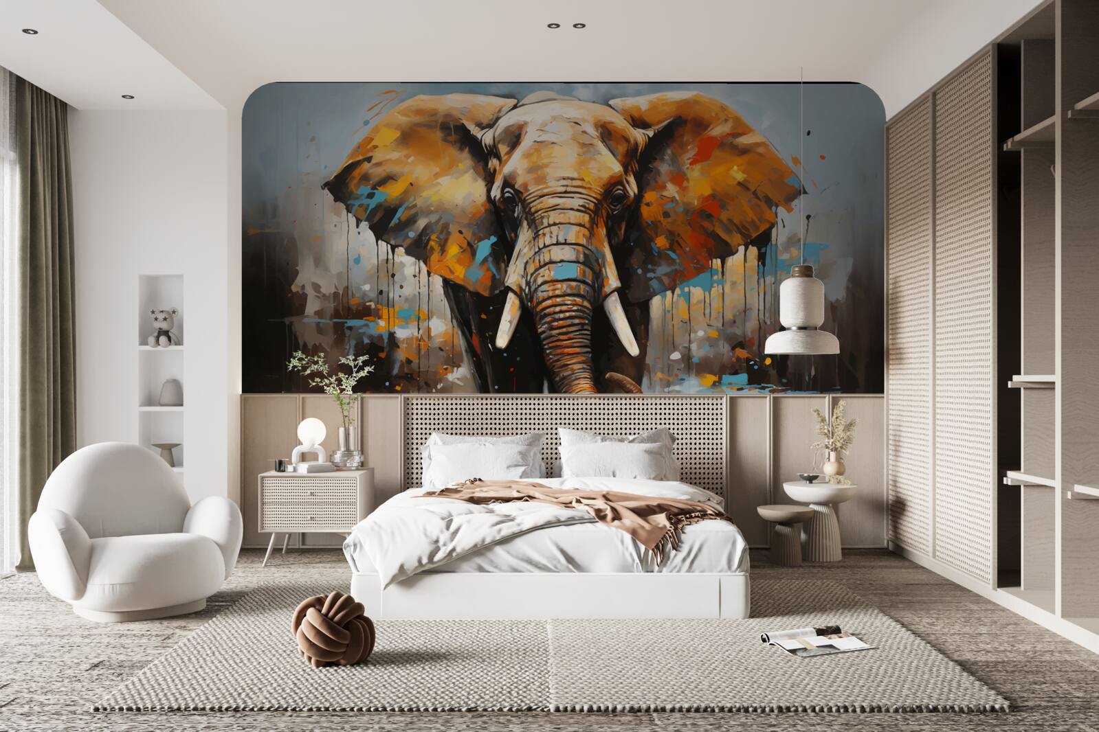 Papier peint image peinte d'un grand éléphant avec des défenses