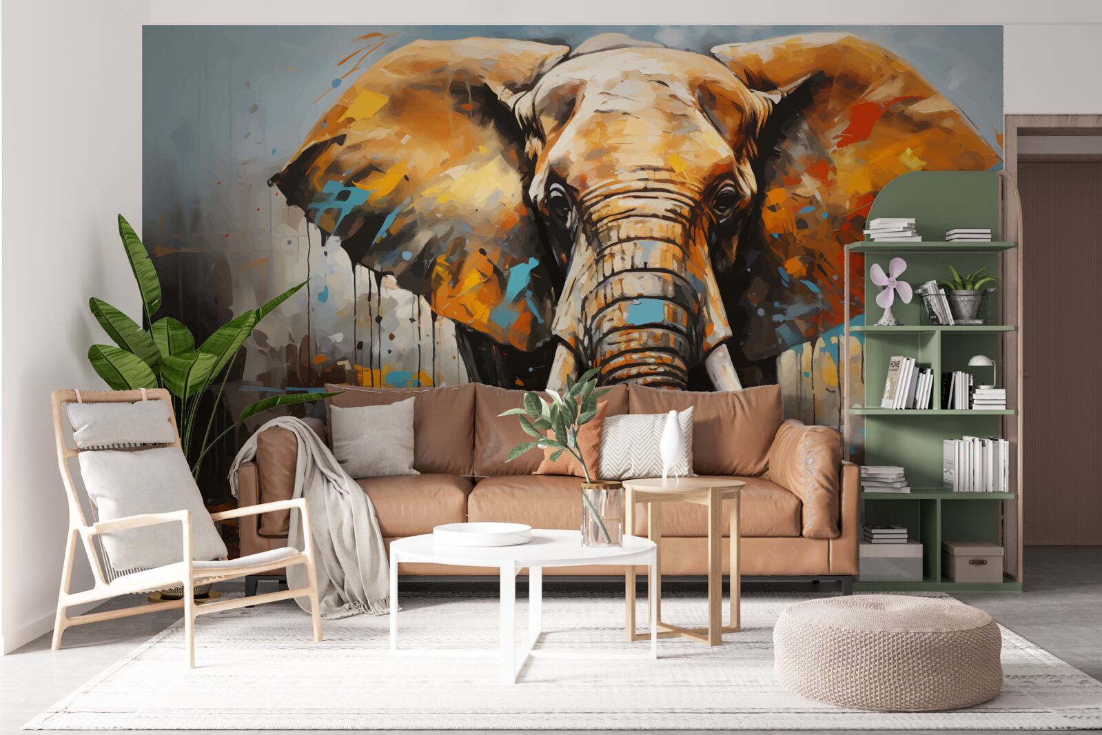 Papier peint image peinte d'un grand éléphant avec des défenses