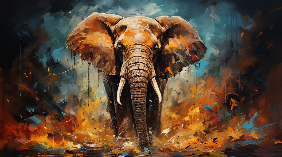 Papier peint le puissant éléphant se promène au crépuscule