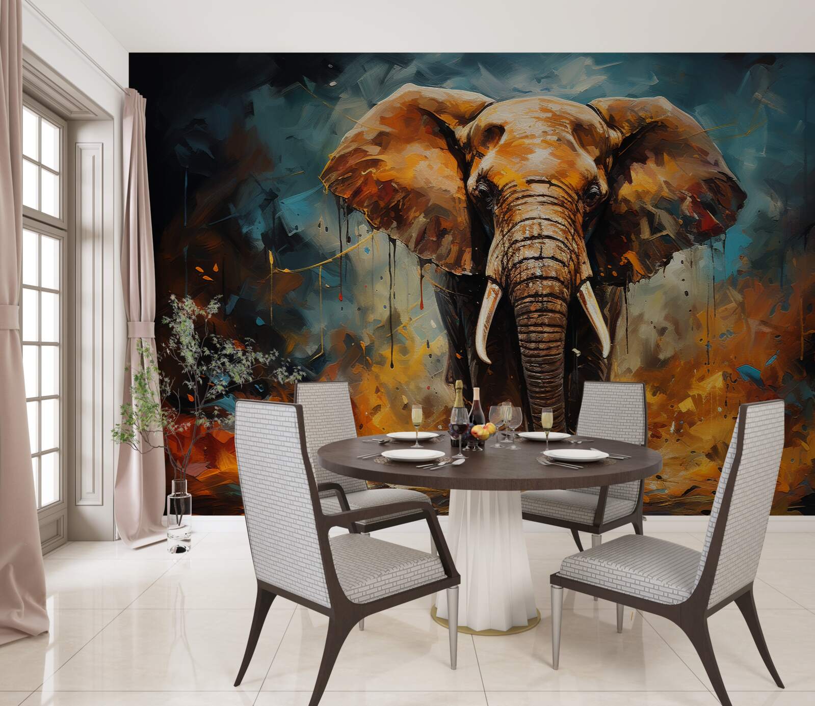 Papier peint le puissant éléphant se promène au crépuscule