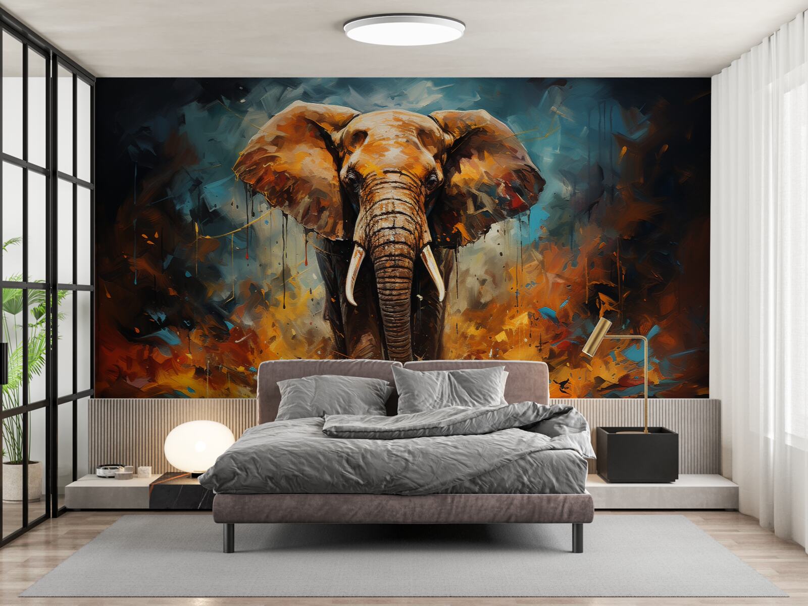 Papier peint le puissant éléphant se promène au crépuscule