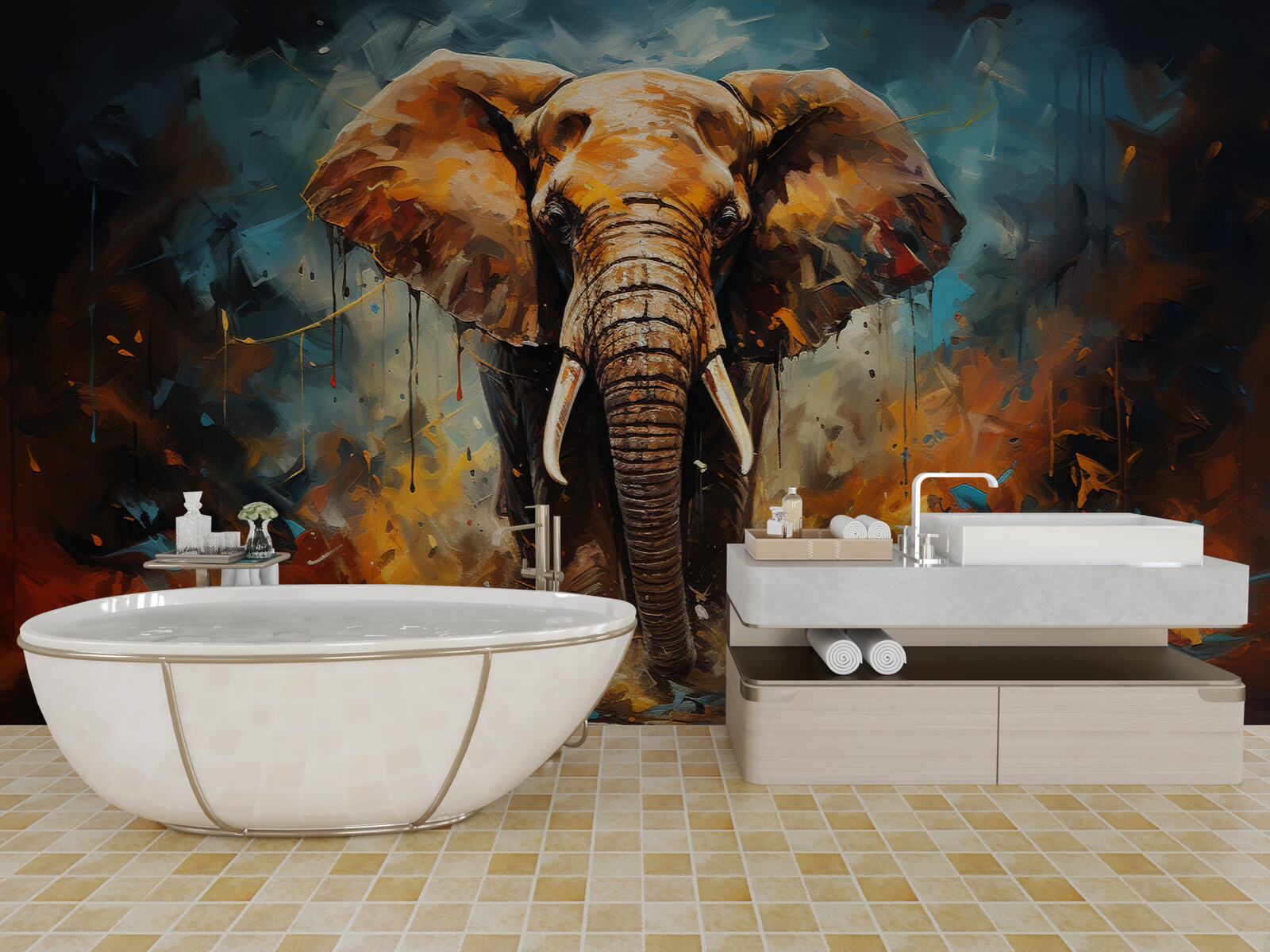 Papier peint le puissant éléphant se promène au crépuscule