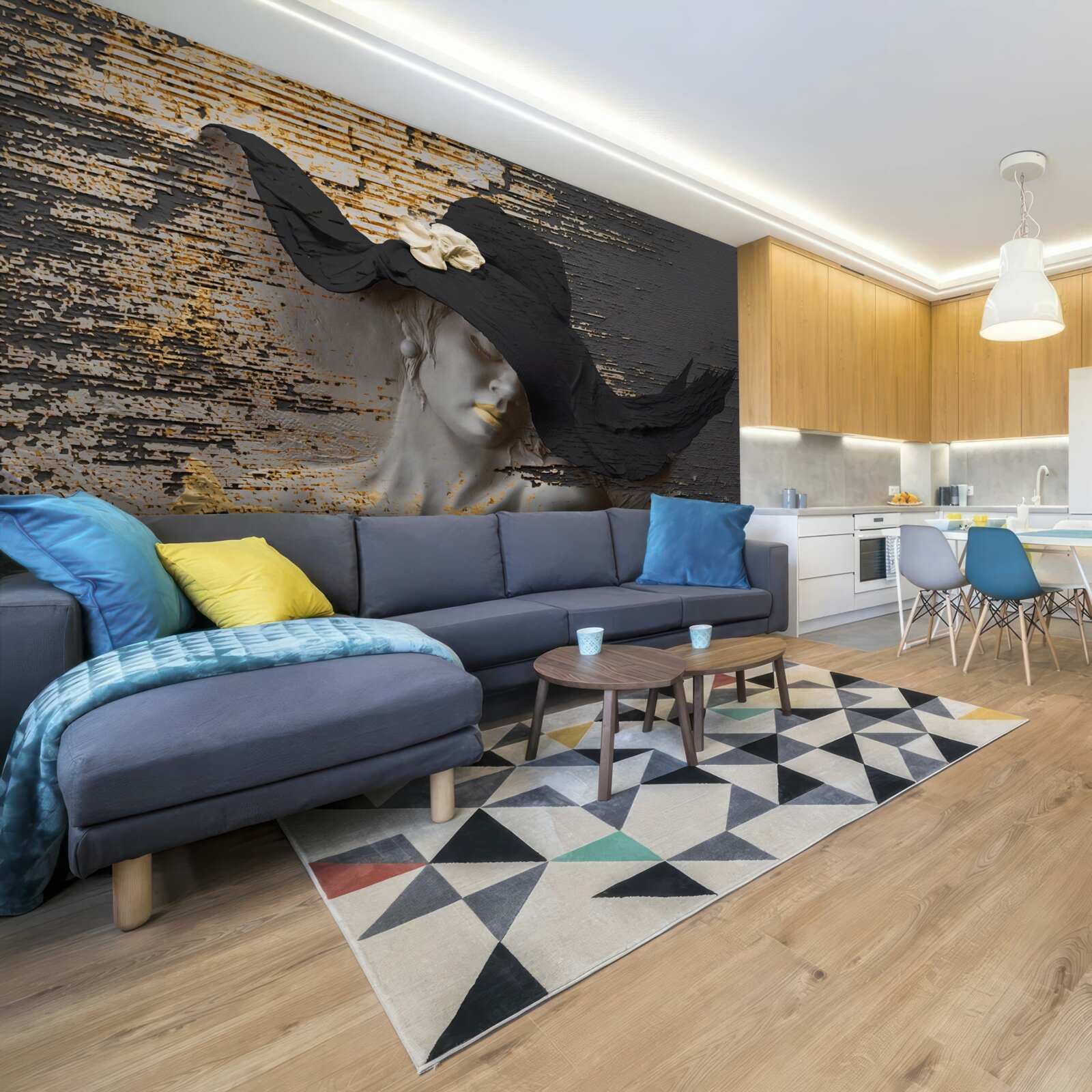 Papier peint femme avec des fleurs dans un chapeau