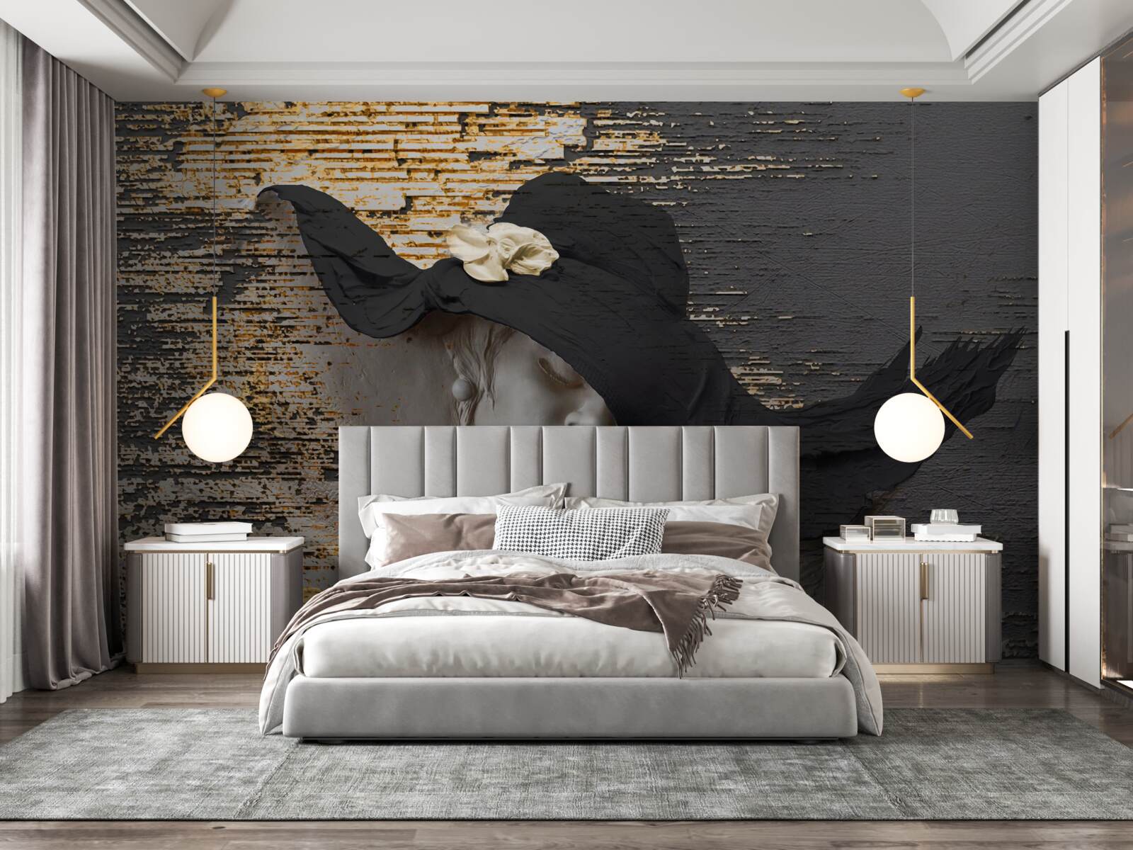 Papier peint femme avec des fleurs dans un chapeau