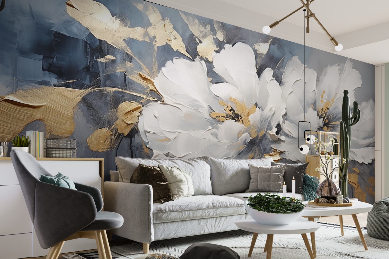 Papier peint lors d'une averse, des bourgeons doux et blancs comme la neige