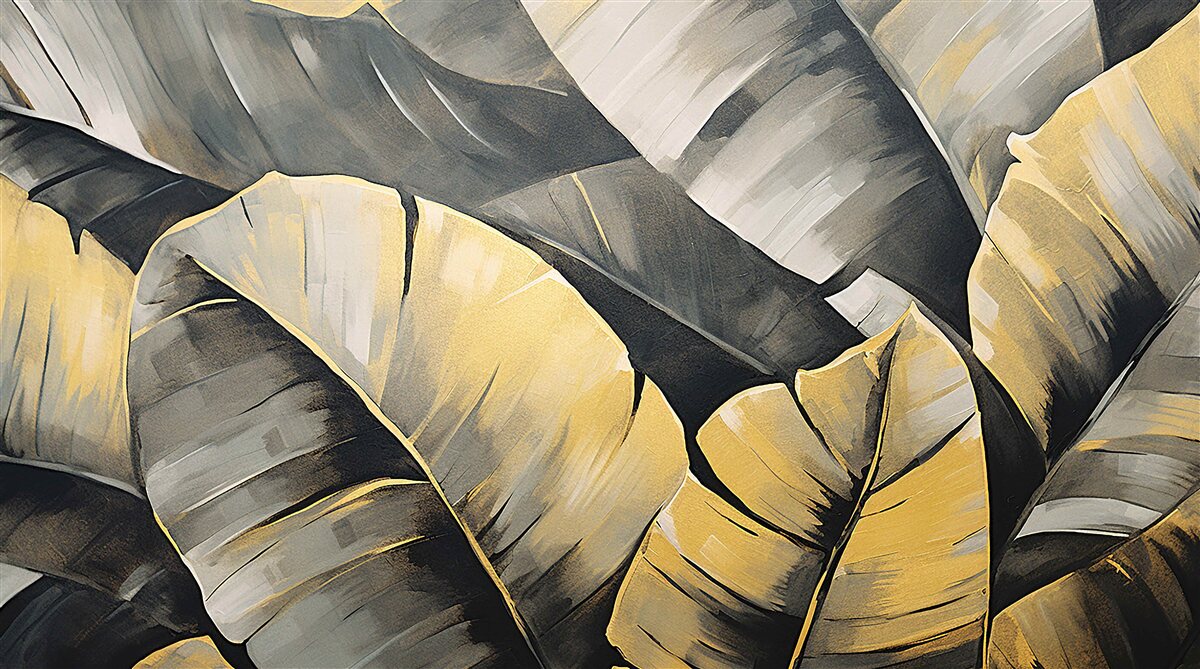 Papier peint feuilles noires et or