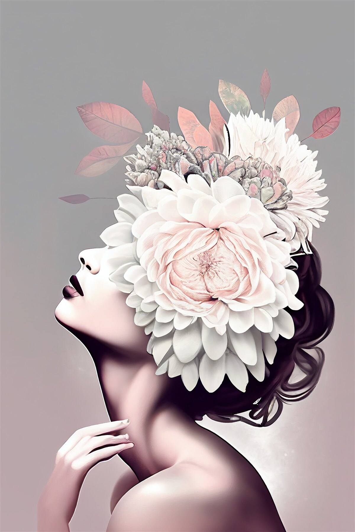 Papier peint jeune femme avec des fleurs dans les cheveux