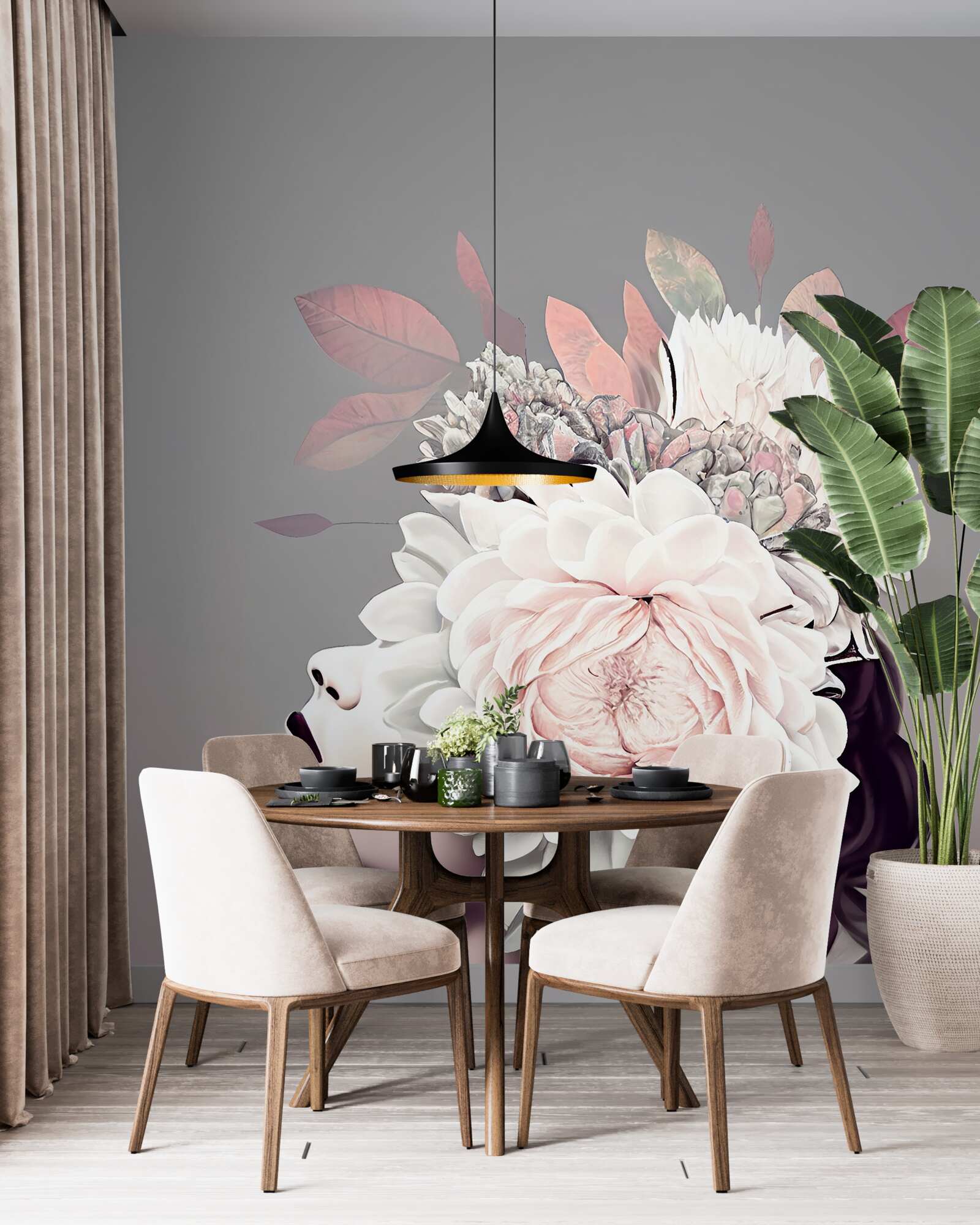 Papier peint jeune femme avec des fleurs dans les cheveux