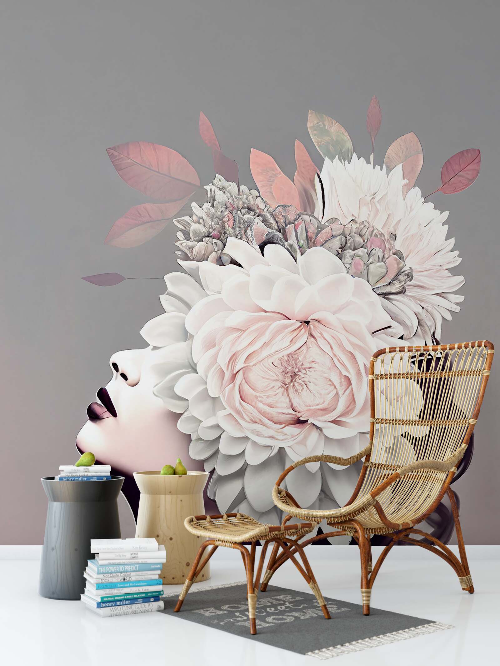 Papier peint jeune femme avec des fleurs dans les cheveux