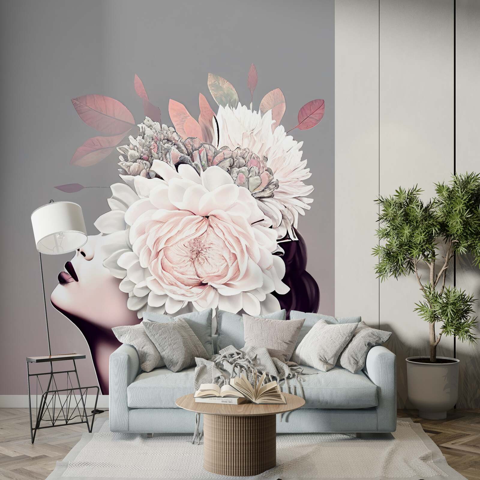 Papier peint jeune femme avec des fleurs dans les cheveux