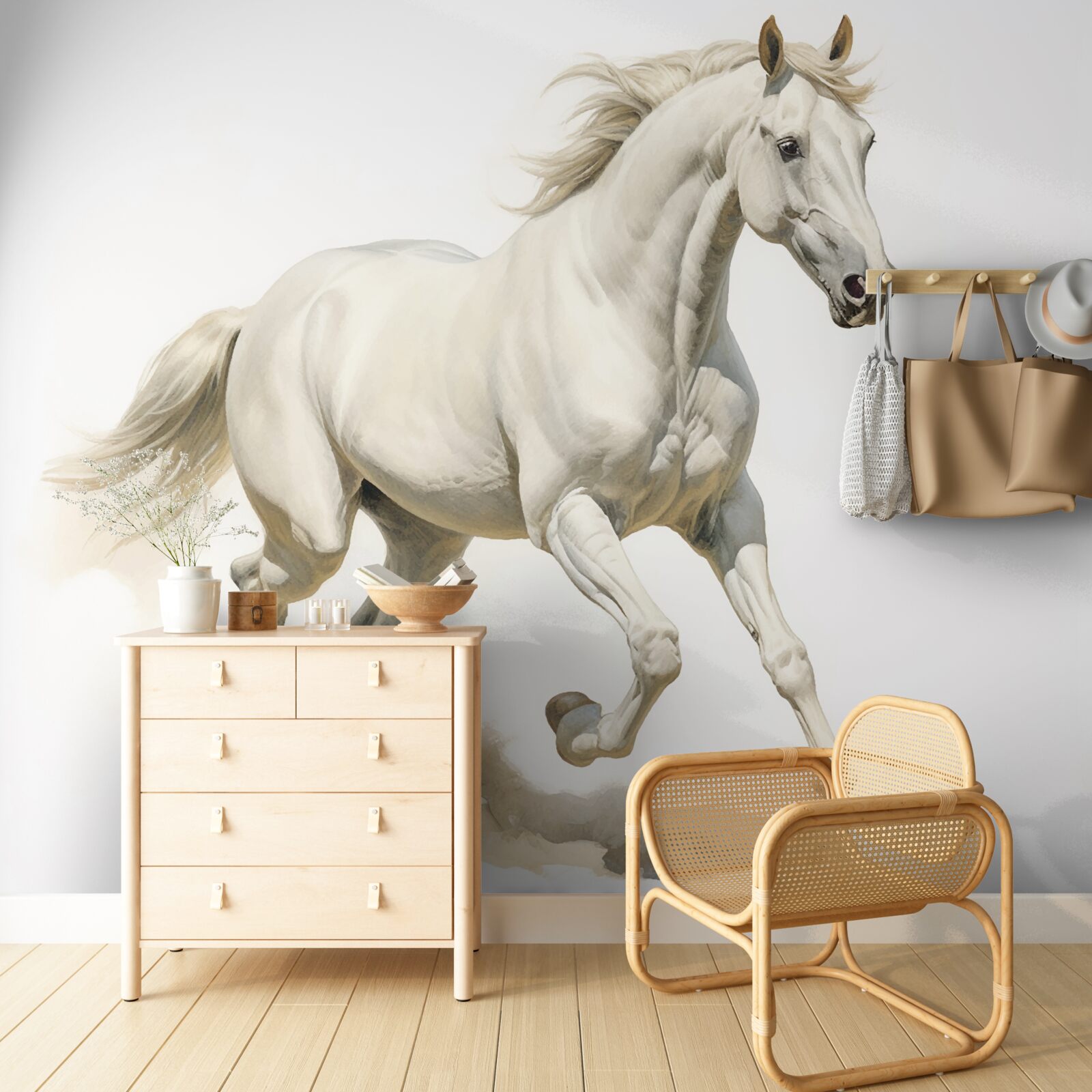 Papier peint un étalon léger court sur une surface sablonneuse