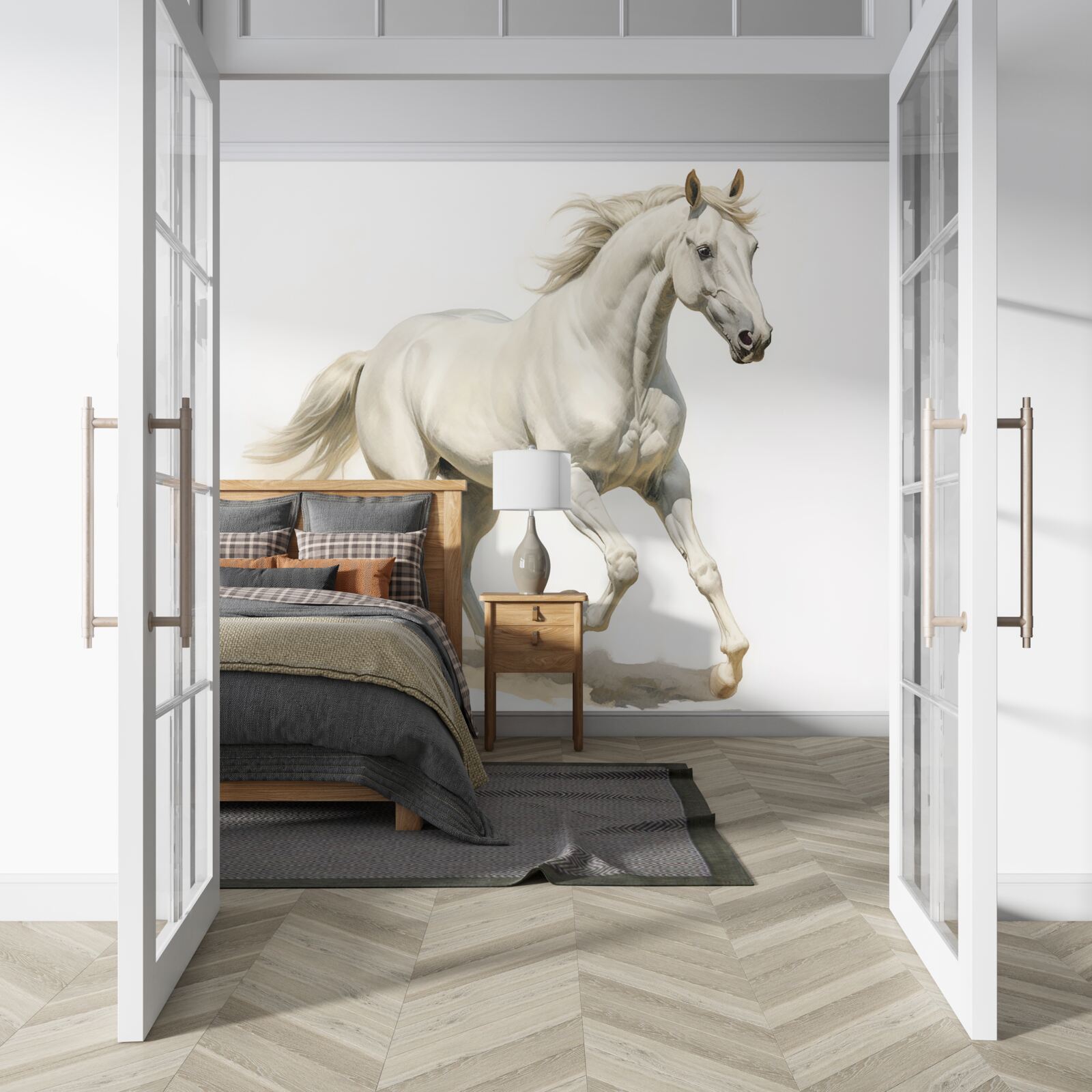 Papier peint un étalon léger court sur une surface sablonneuse