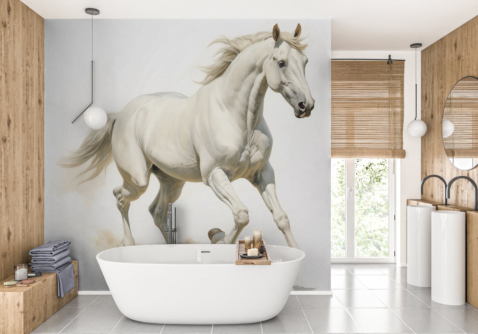 Papier peint un étalon léger court sur une surface sablonneuse