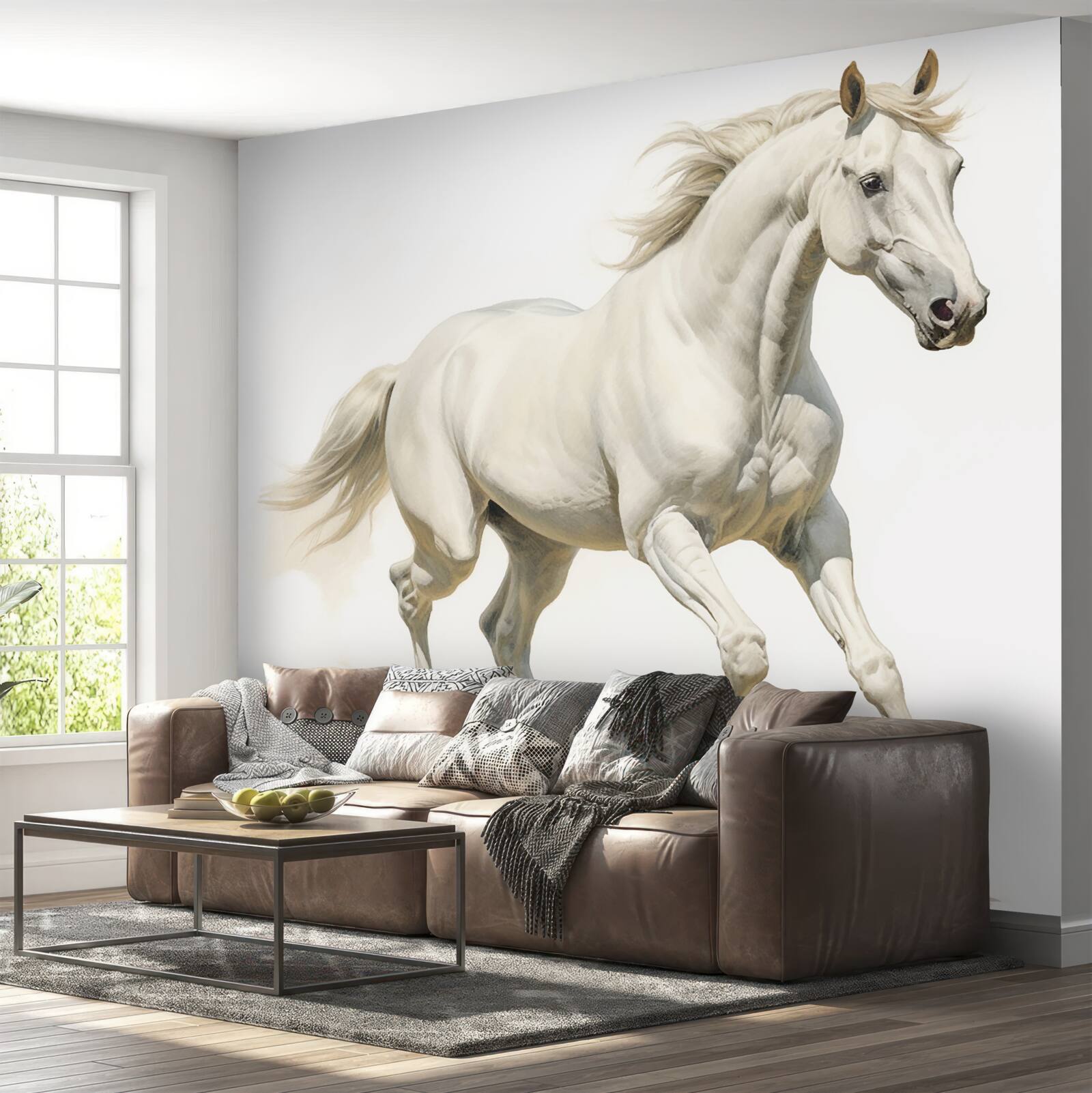 Papier peint un étalon léger court sur une surface sablonneuse