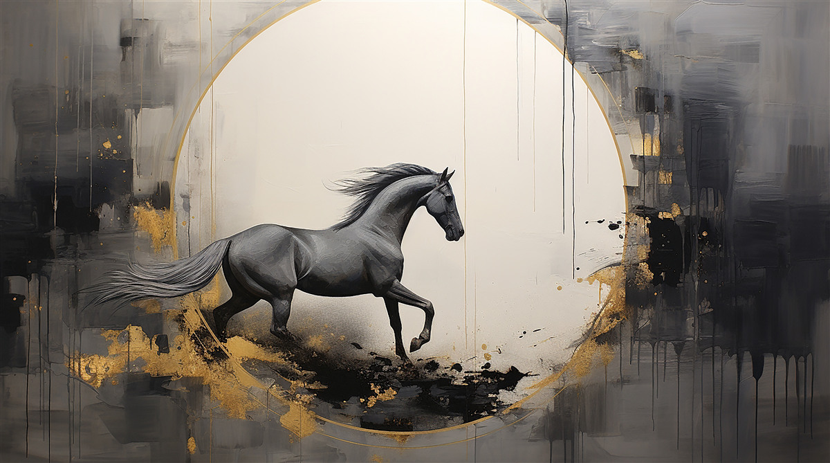 Papier peint cheval noir au galop