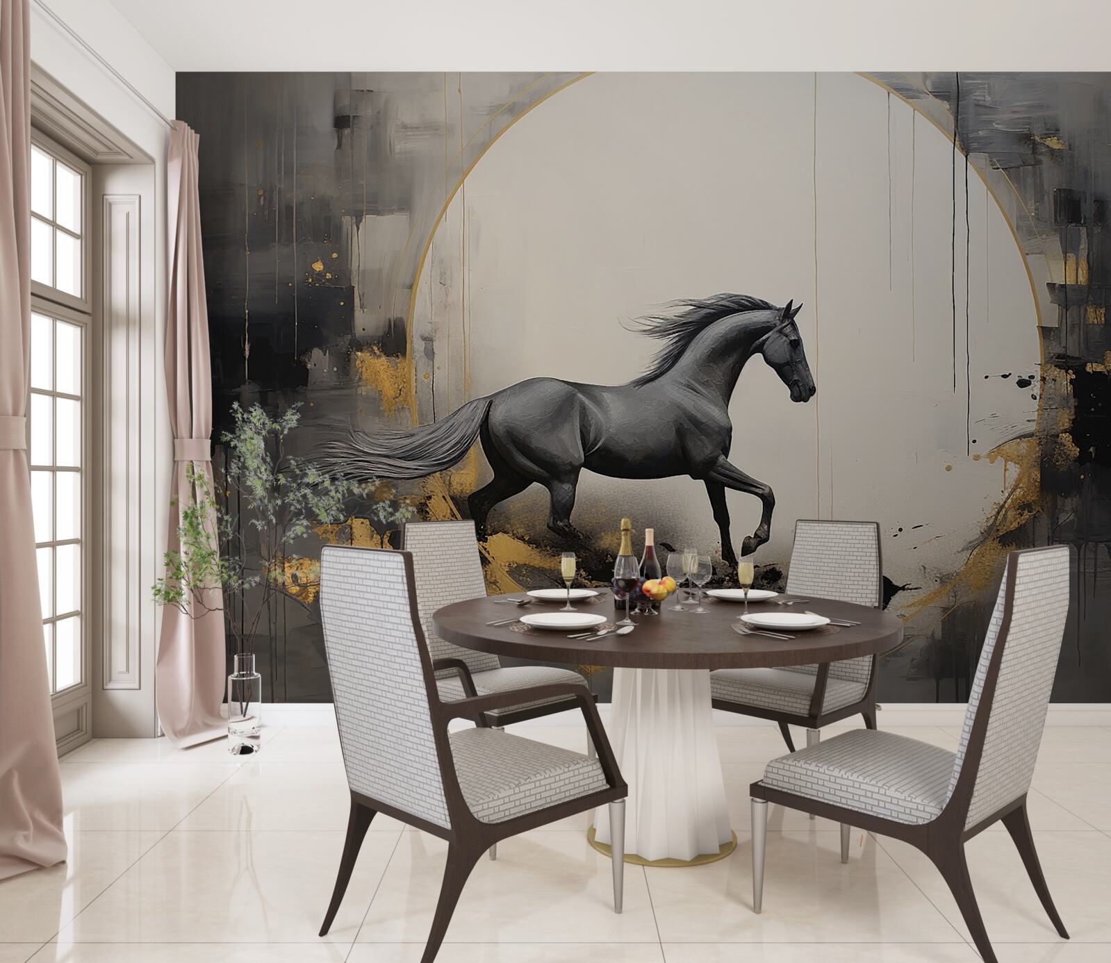 Papier peint cheval noir au galop