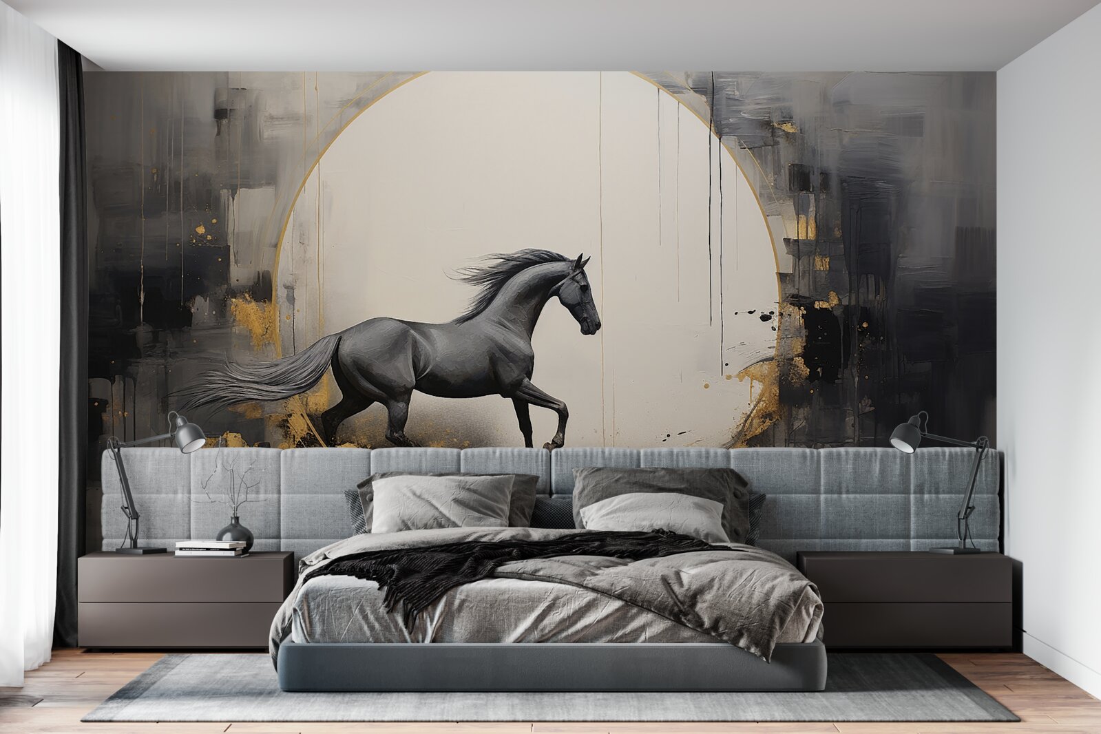 Papier peint cheval noir au galop