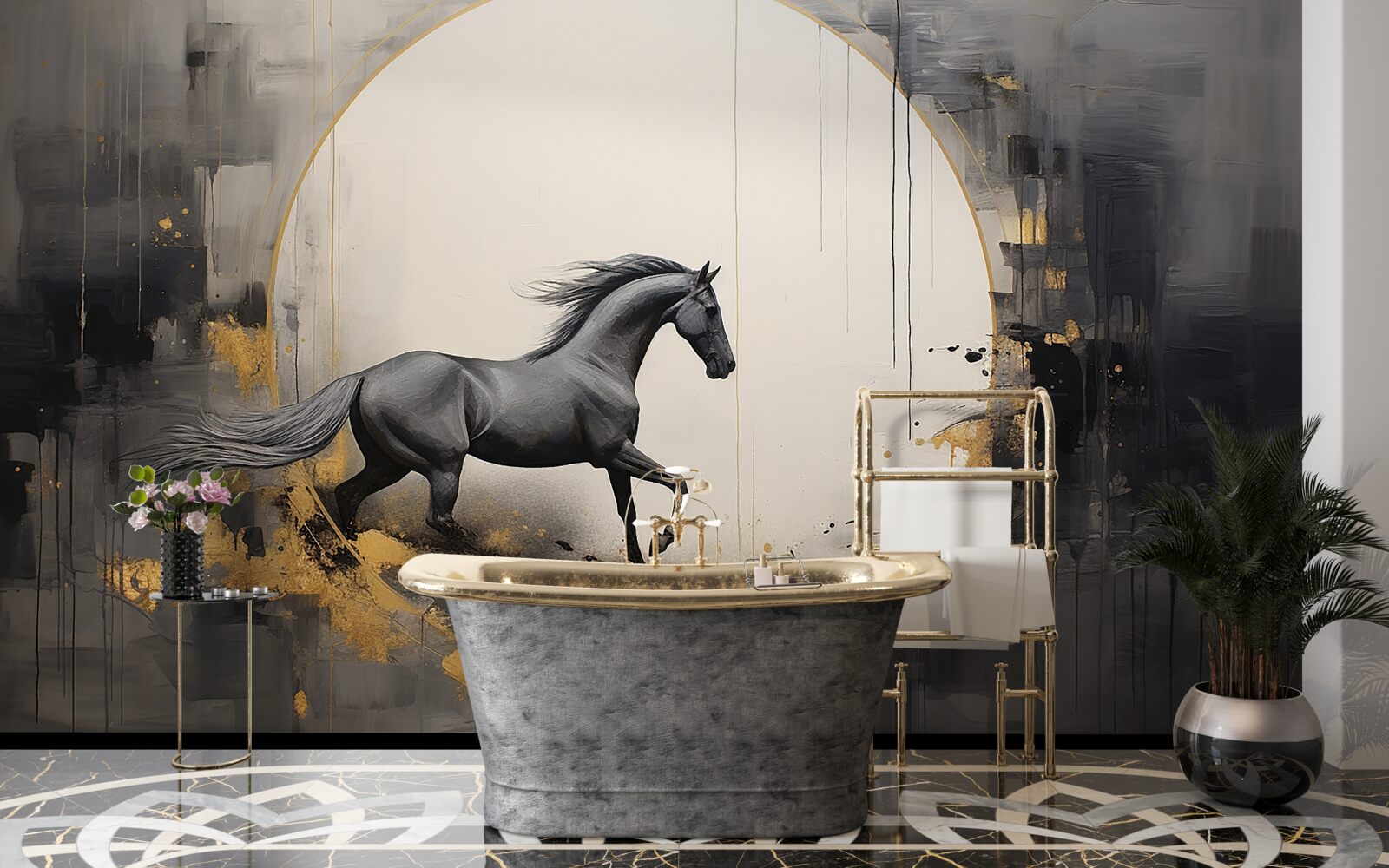 Papier peint cheval noir au galop