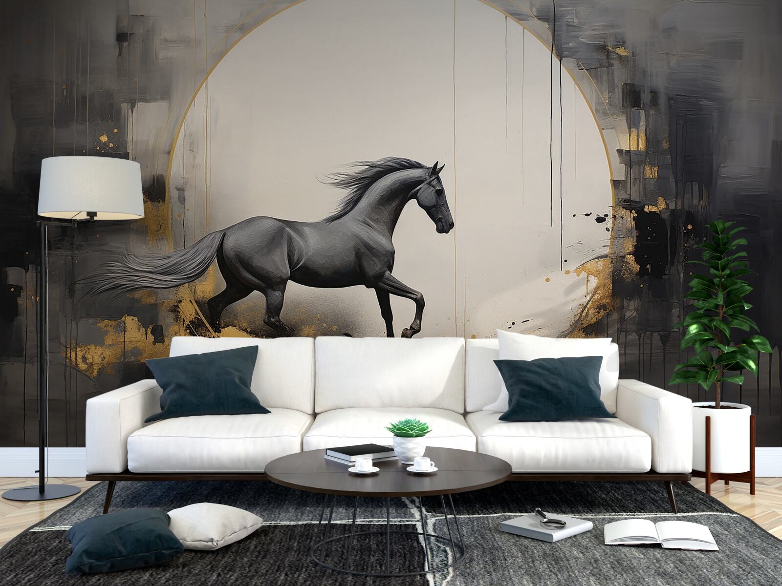 Papier peint cheval noir au galop