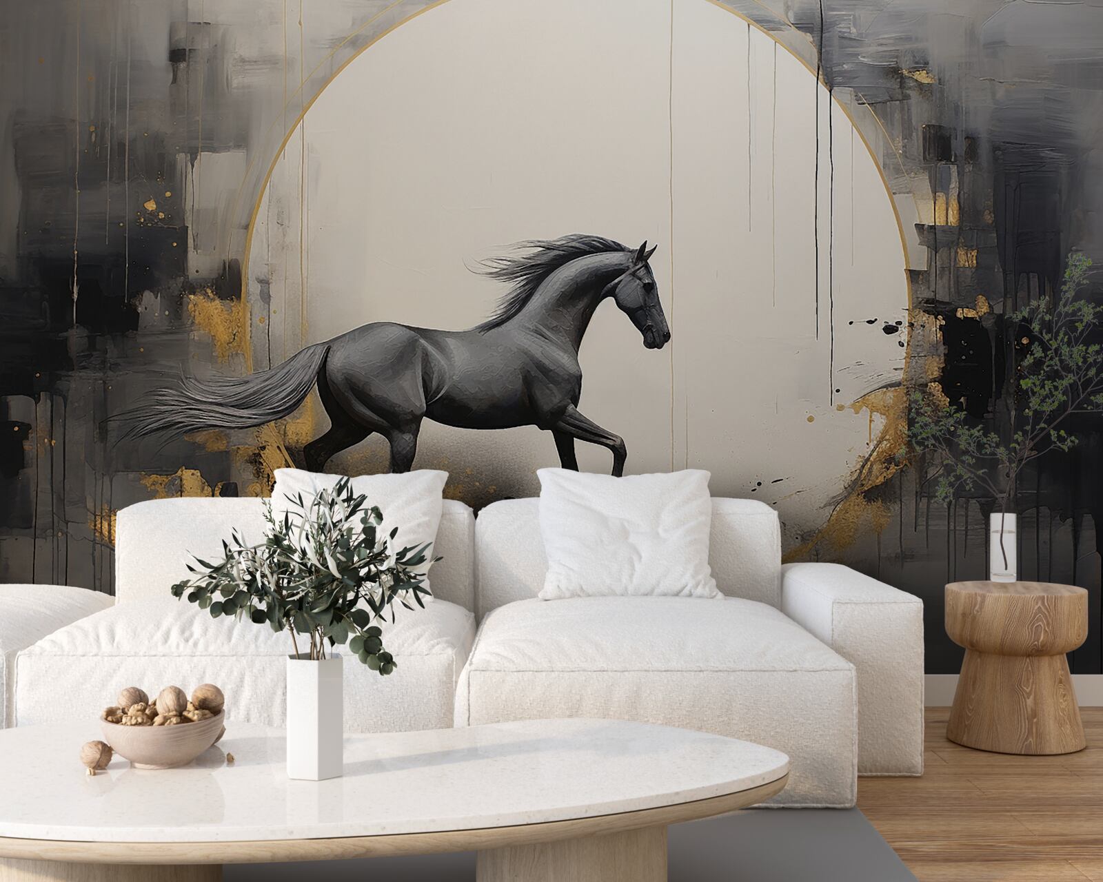 Papier peint cheval noir au galop