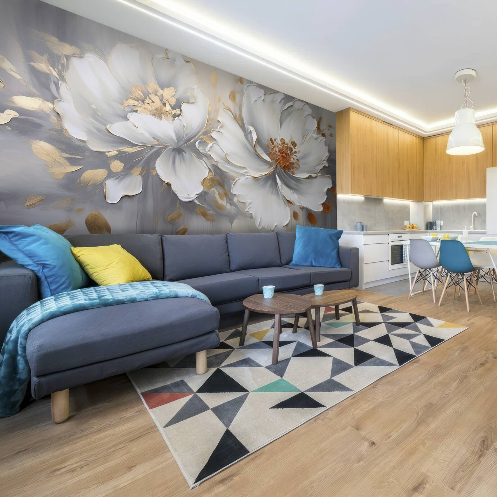 Papier peint boutons de fleurs luxueux en blanc neige