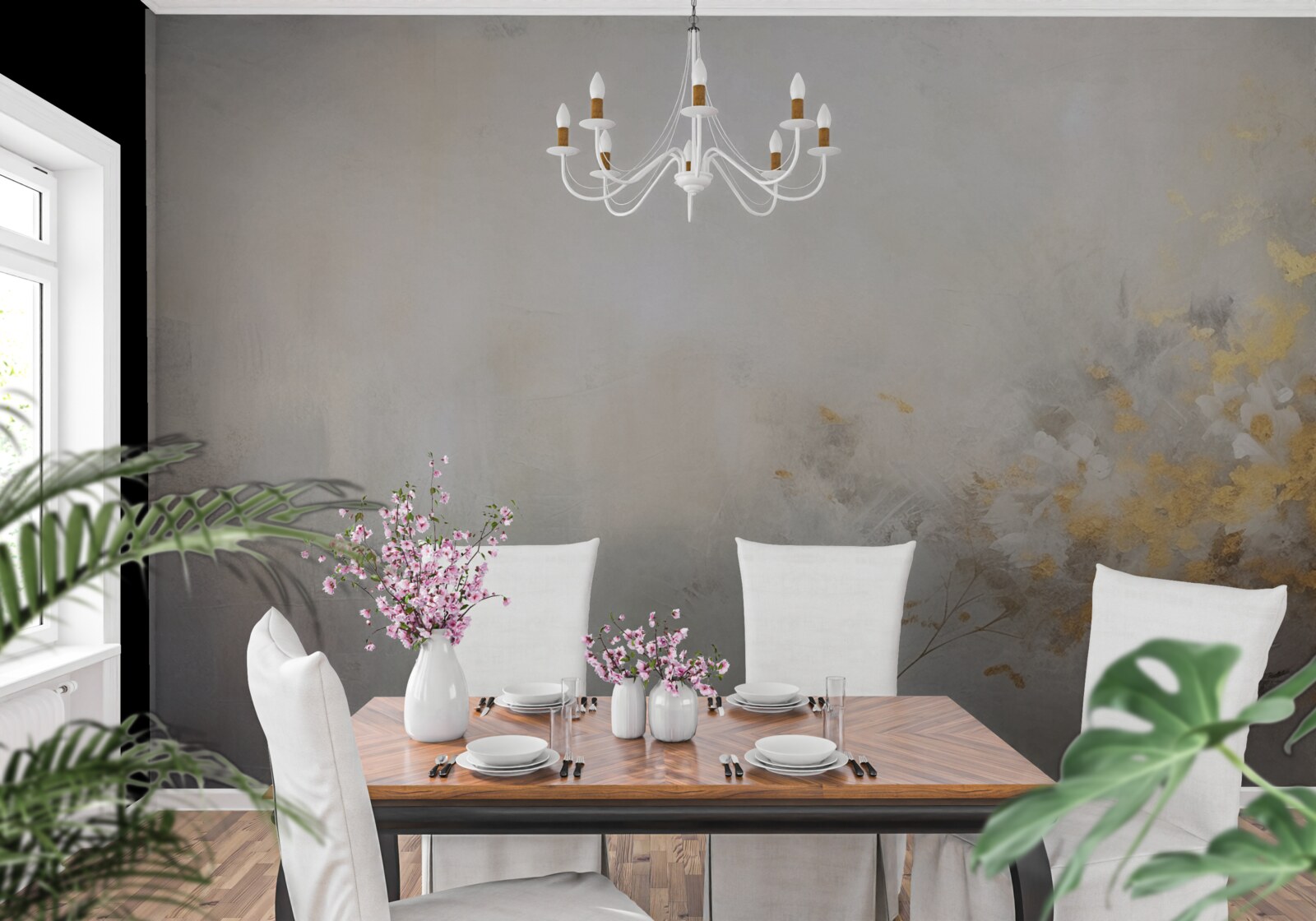 Papier peint un matin d'automne brumeux dans une forêt dense