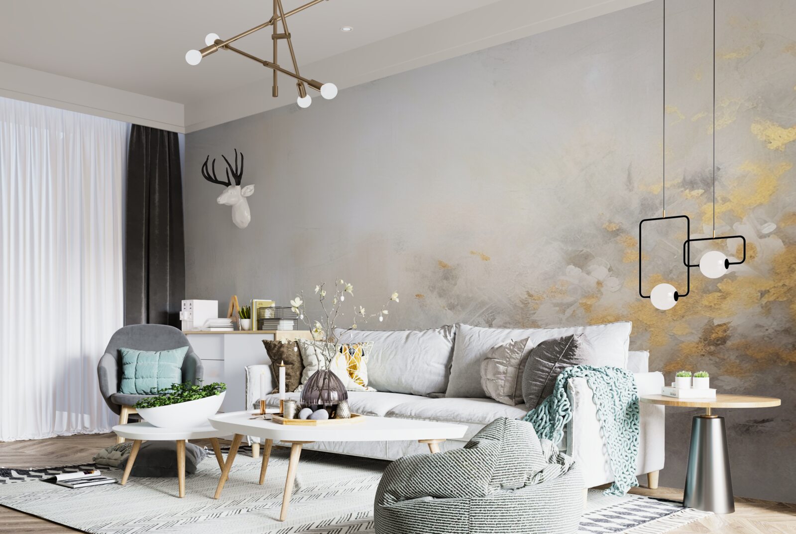 Papier peint un matin d'automne brumeux dans une forêt dense