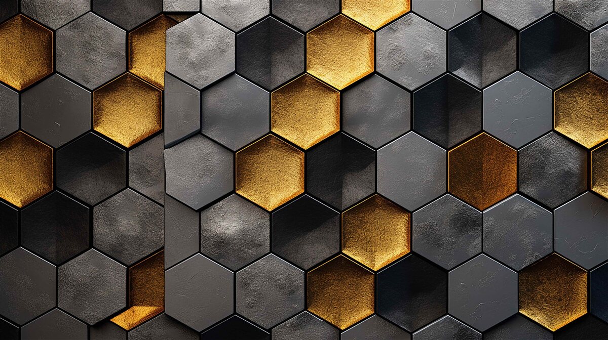 Papier peint simulation de ruches d'abeilles avec de l'or