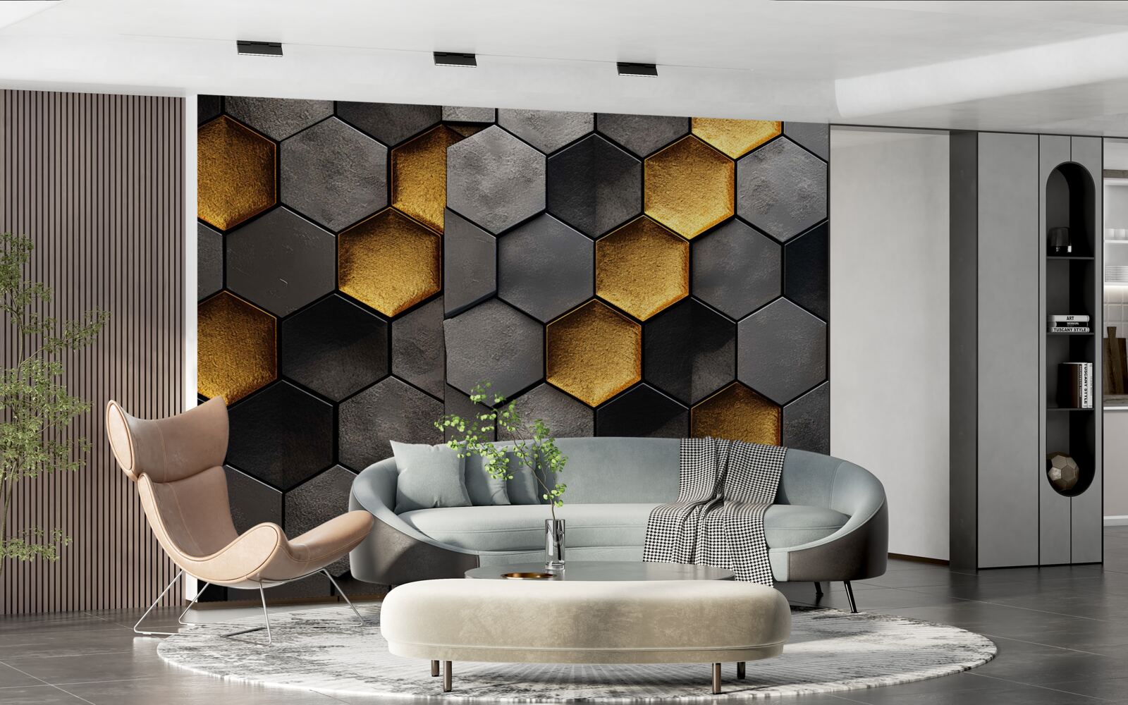 Papier peint simulation de ruches d'abeilles avec de l'or