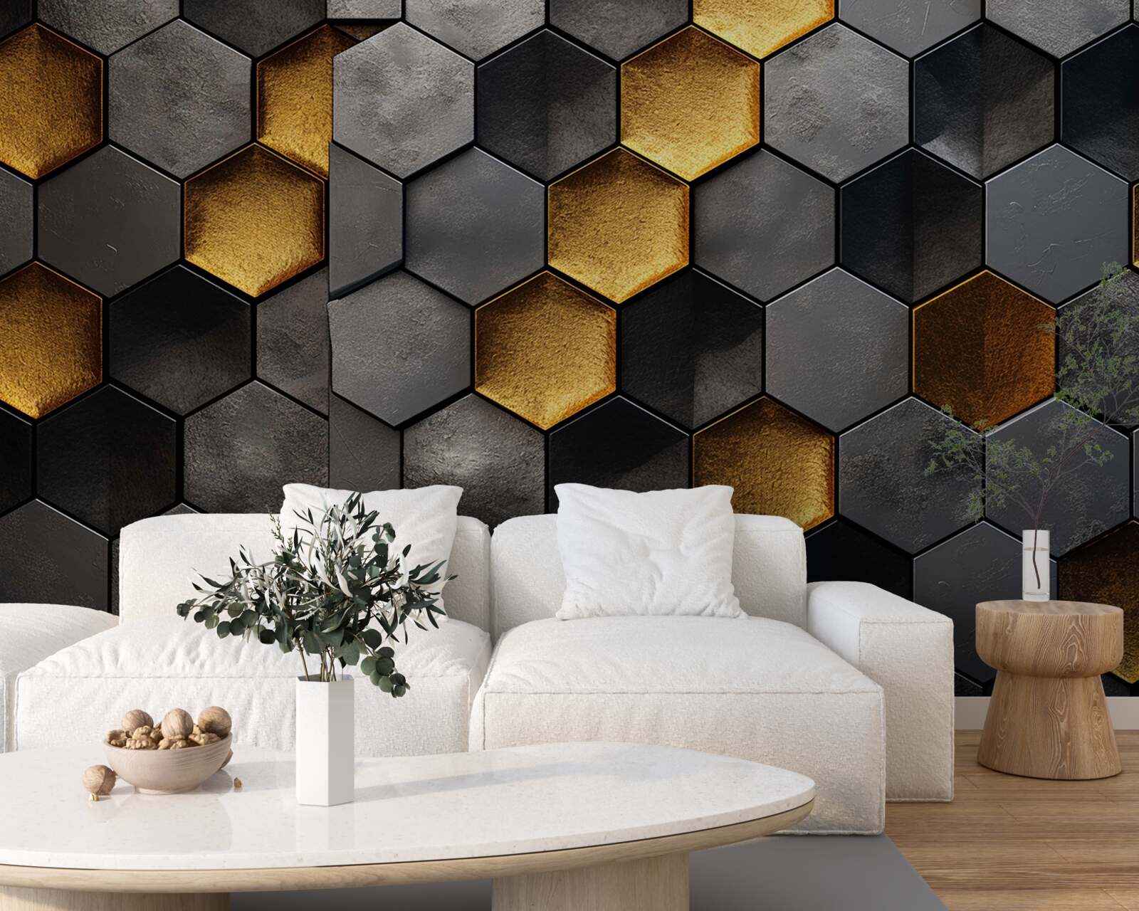 Papier peint simulation de ruches d'abeilles avec de l'or