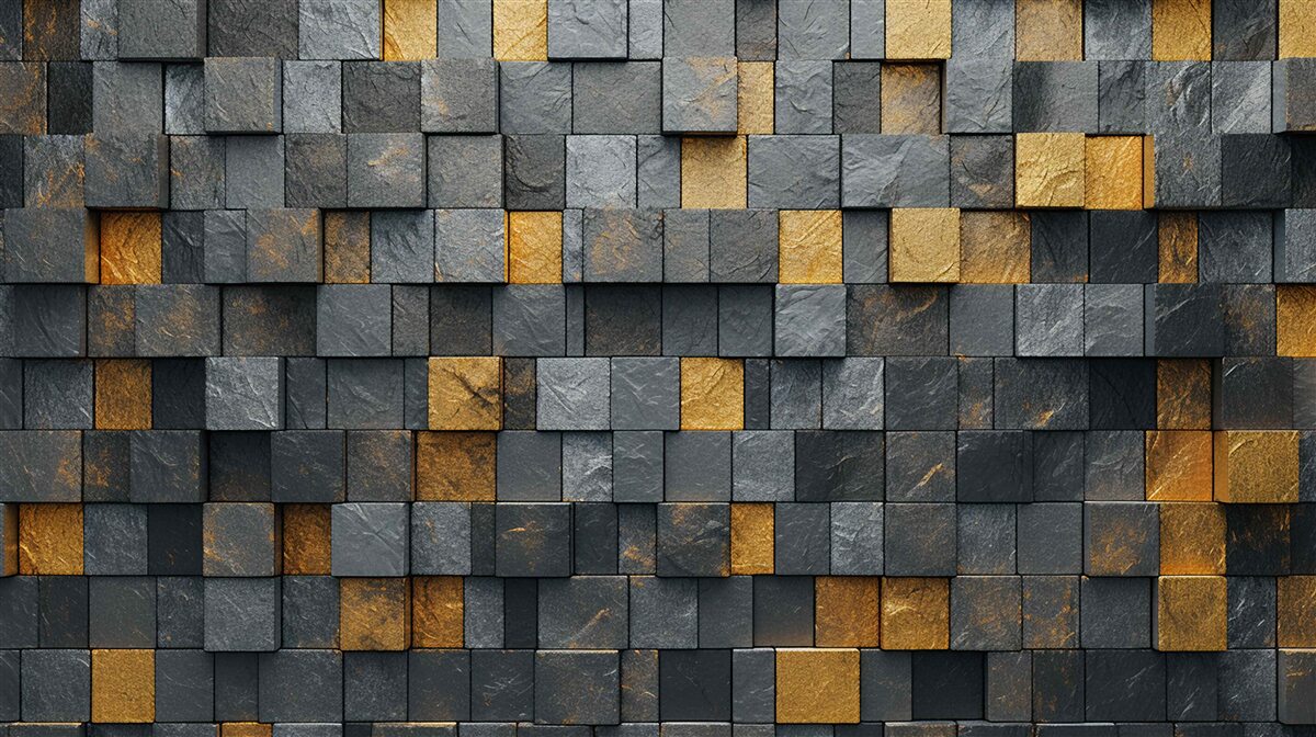 Papier peint des carrés de gris et des tons foncés sont mélangés à de l'or