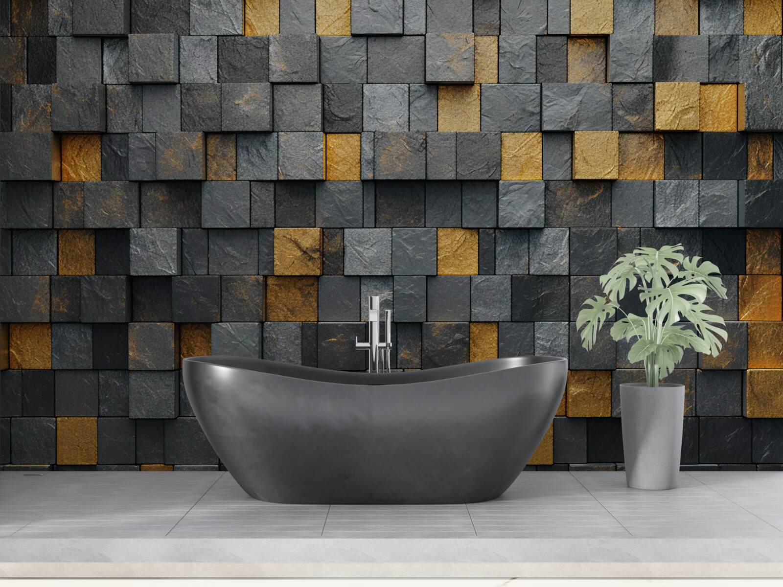 Papier peint des carrés de gris et des tons foncés sont mélangés à de l'or