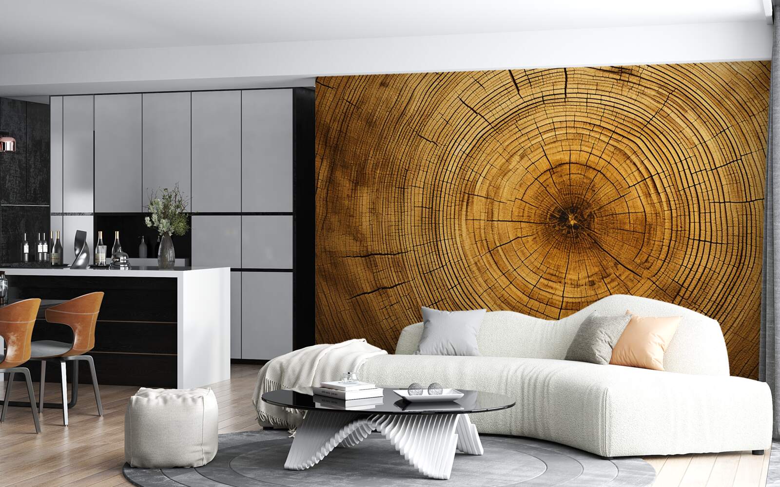 Papier peint fragments d'un pilier d'arbre riche en couches séculaires