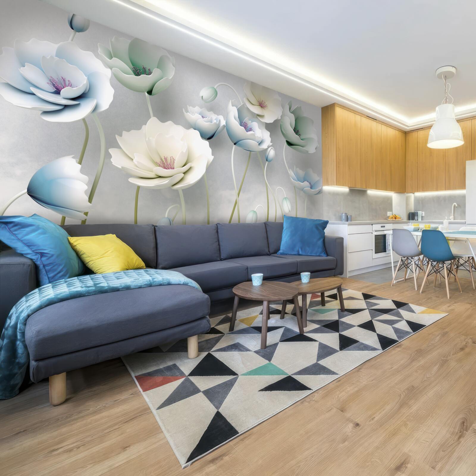 Papier peint gouttes d'eau sur des coquelicots élancés de différentes teintes