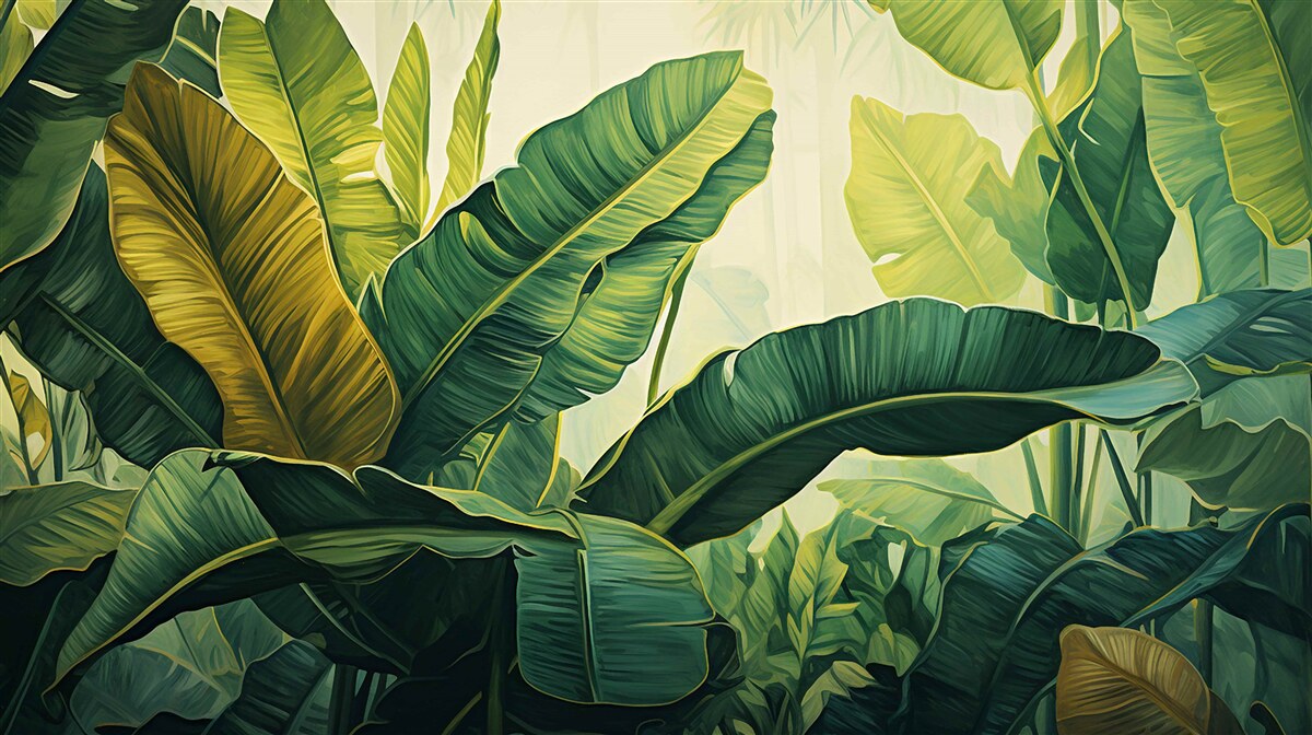 Papier peint de grandes feuilles de jungle d'un vert intense