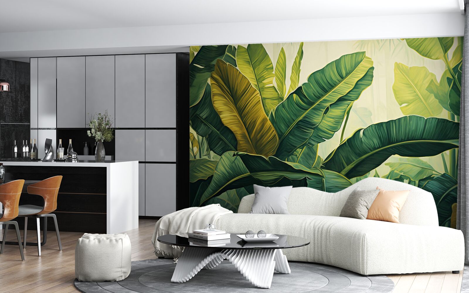 Papier peint de grandes feuilles de jungle d'un vert intense