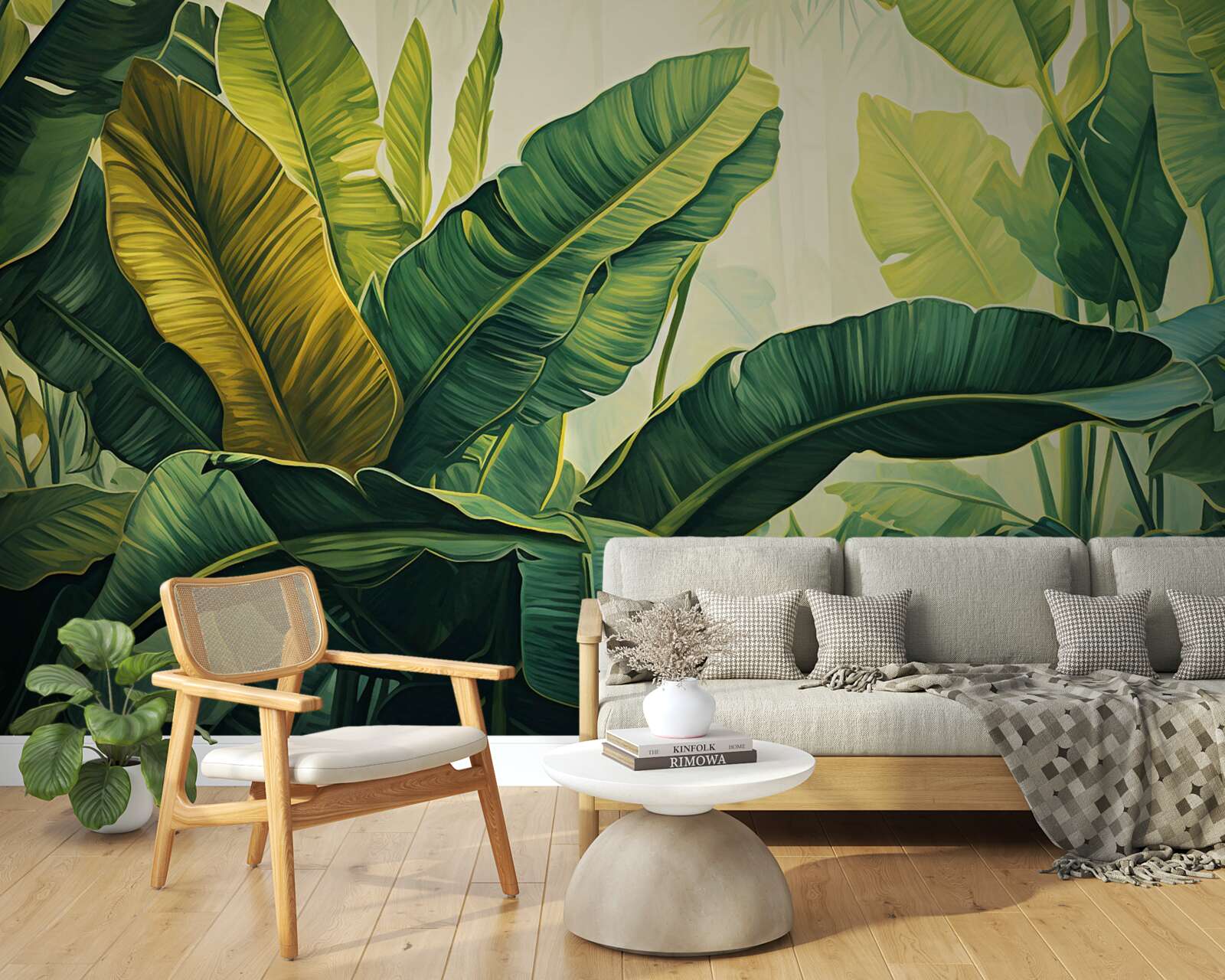 Papier peint de grandes feuilles de jungle d'un vert intense