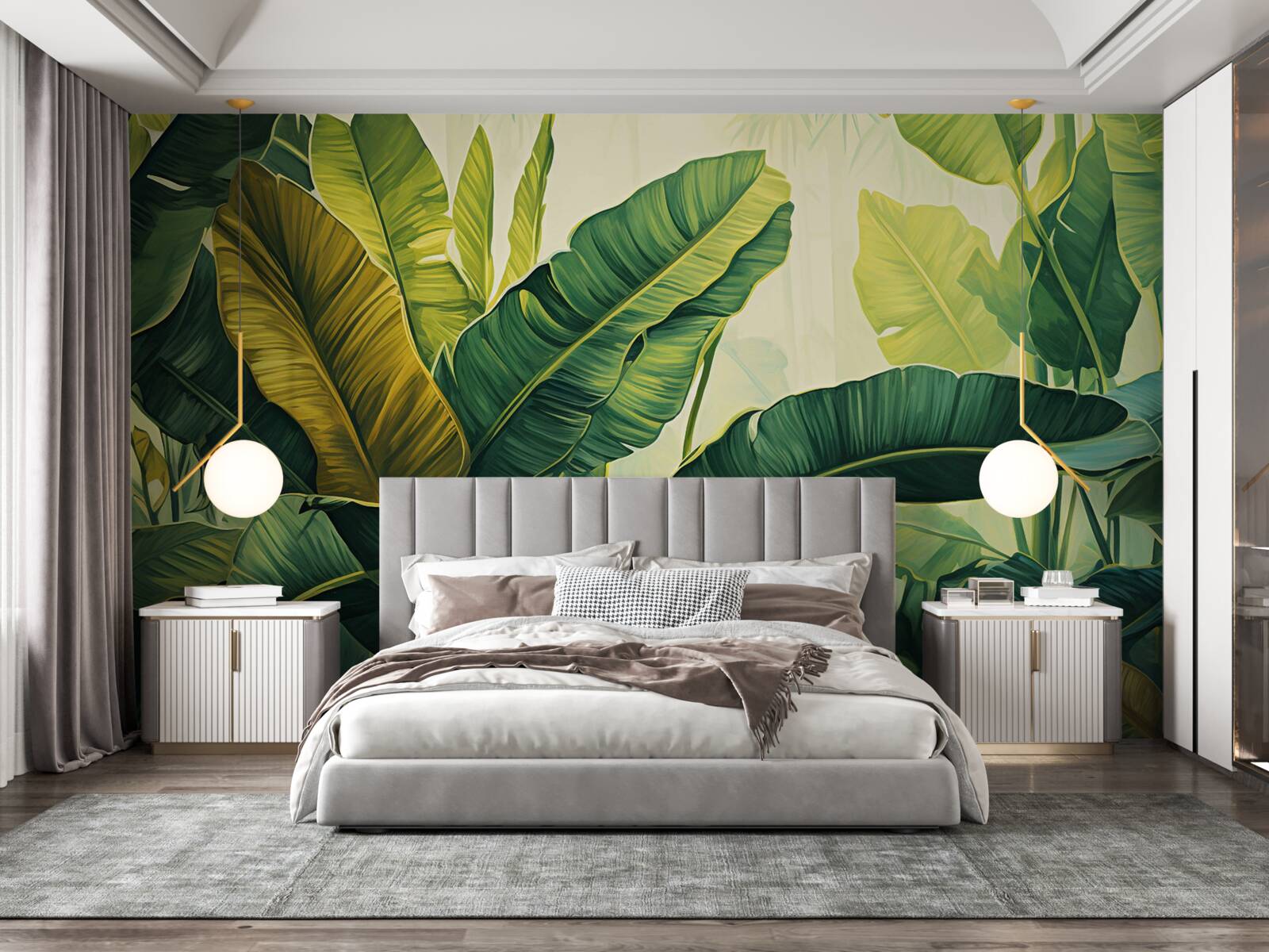 Papier peint de grandes feuilles de jungle d'un vert intense