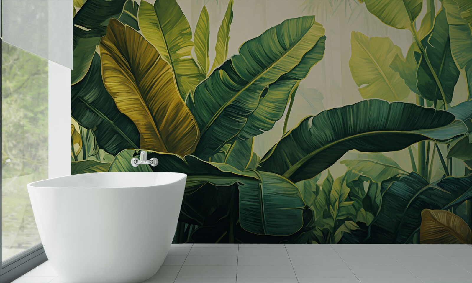 Papier peint de grandes feuilles de jungle d'un vert intense