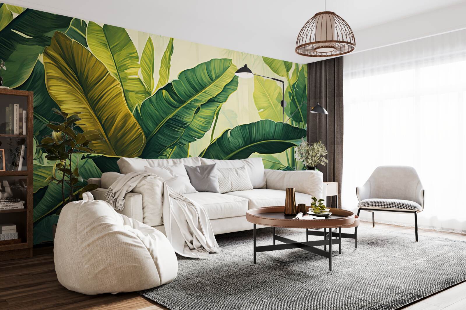 Papier peint de grandes feuilles de jungle d'un vert intense