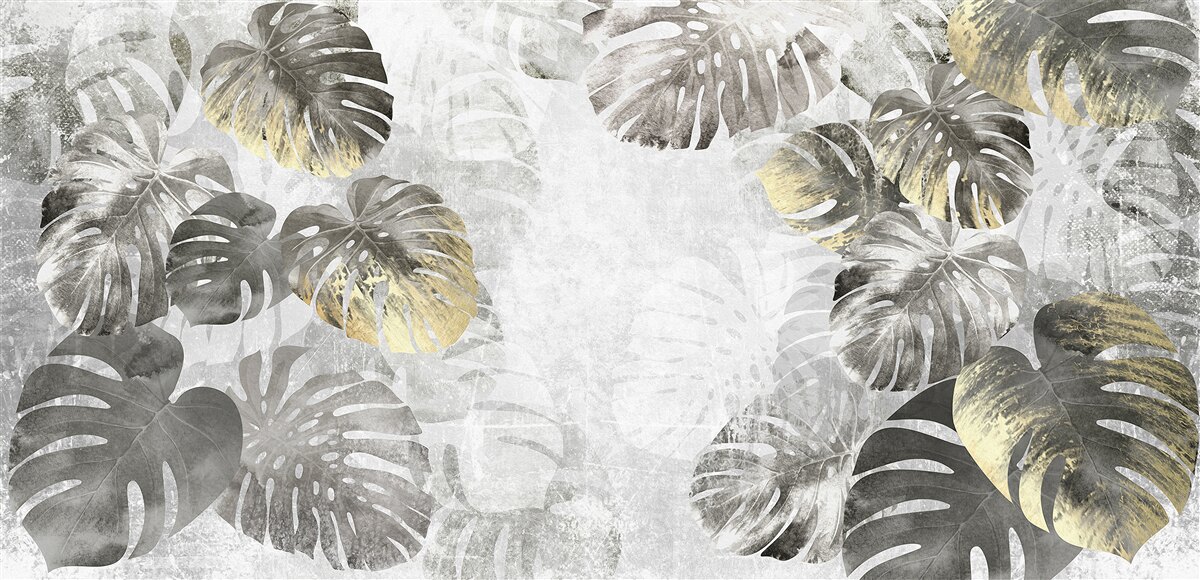 Papier peint feuilles grand format de monstera among the mist