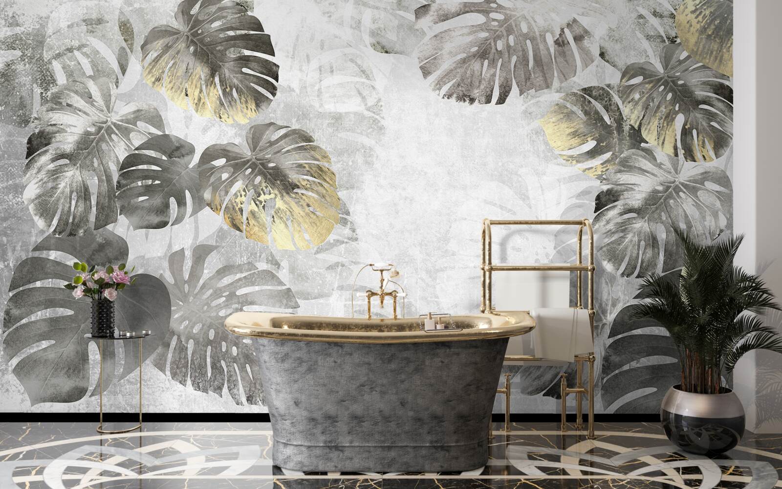 Papier peint feuilles grand format de monstera among the mist