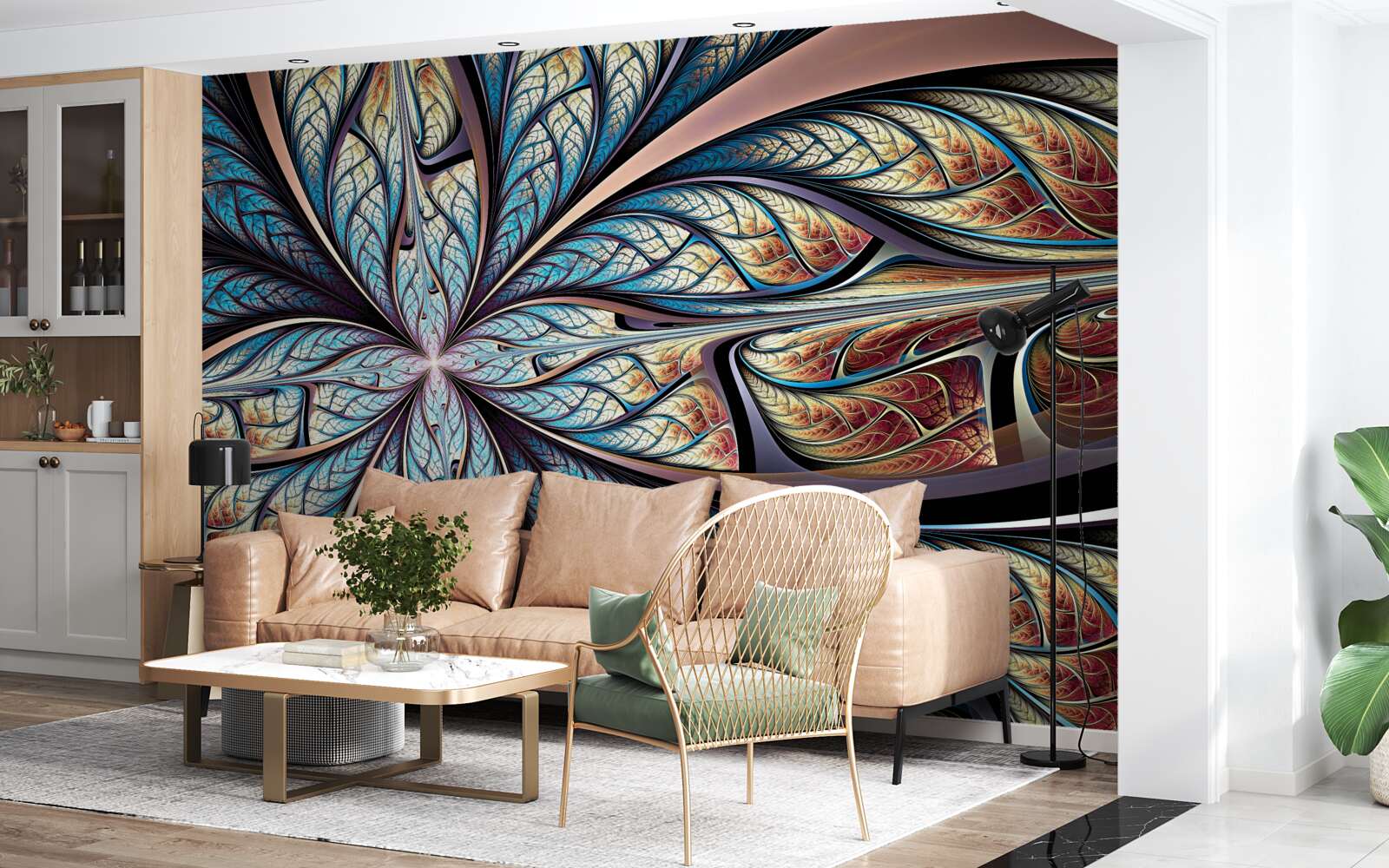 Papier peint feuilles de palmier en abstraction